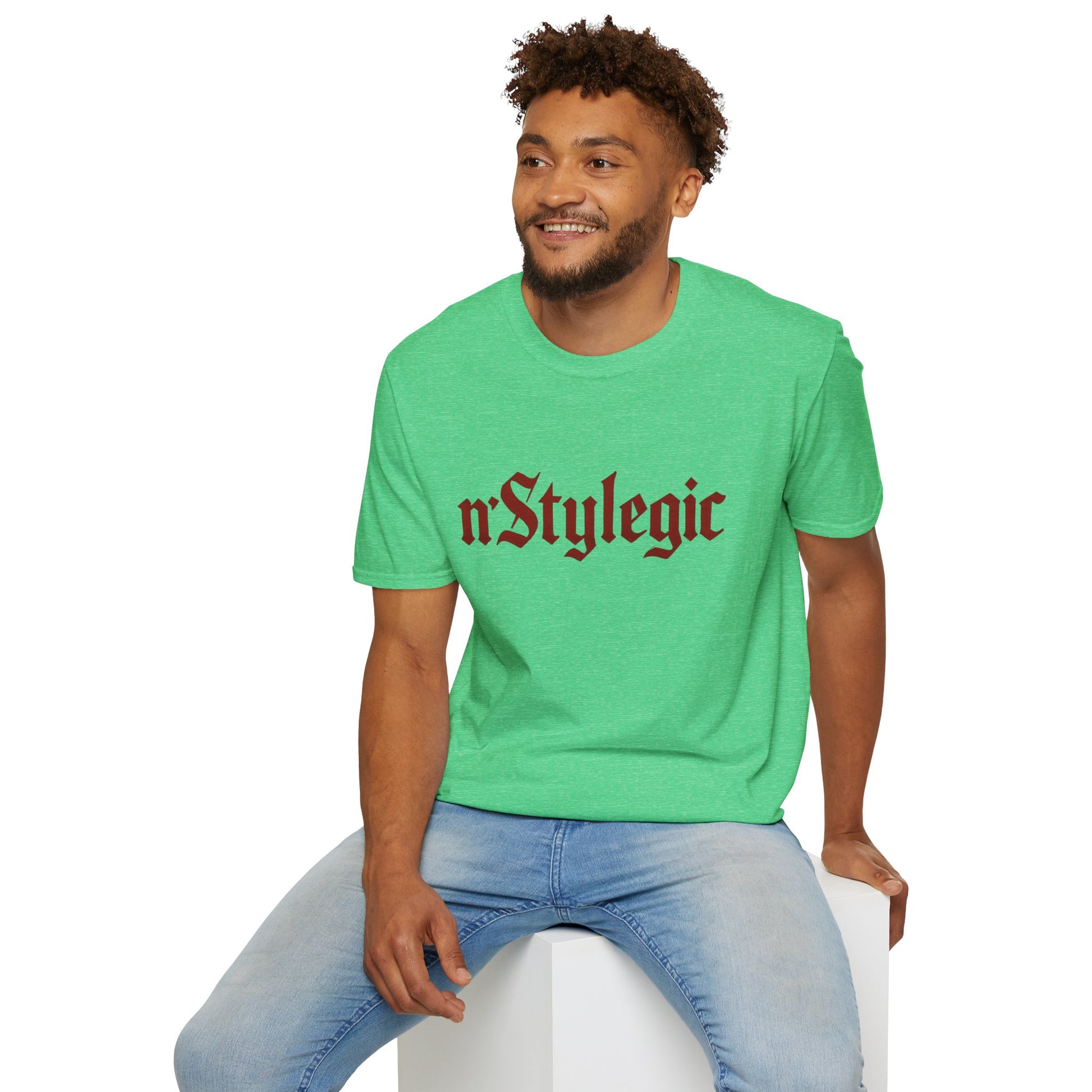 n’Stylegic Logo Streetwear Tee -  logo tee streetwear minimalist graphic tee unisex n’Stylegic Logo Tee – Gothic red logo on minimalist black shirt streetwear branding