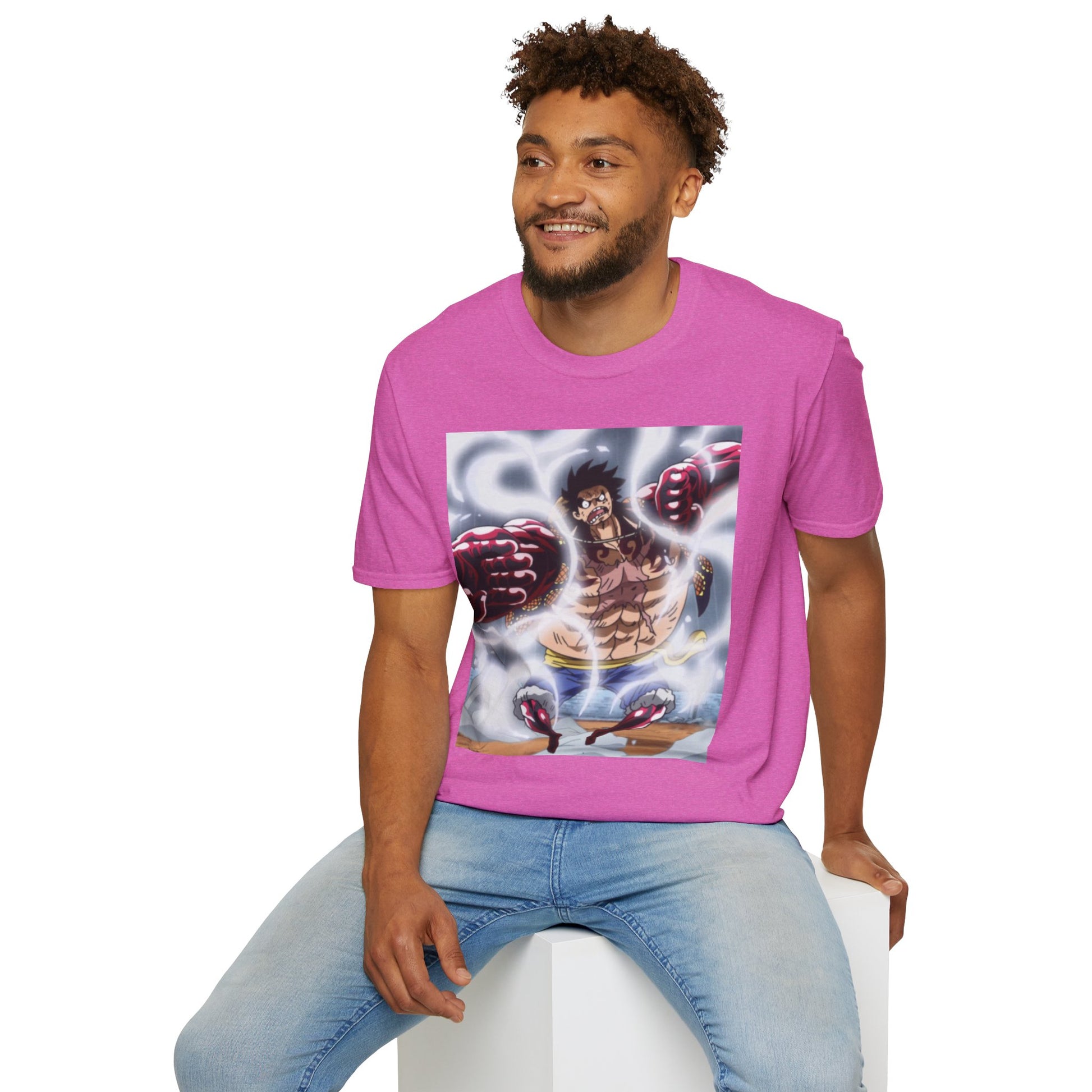 Luffy Gear 4 Anime Tee -  one piece luffy gear 4 bounce man anime shirt graphic tee unisex Gear 4 Bounce Man Tee – Luffy in Gear 4 transformation with Haki aura