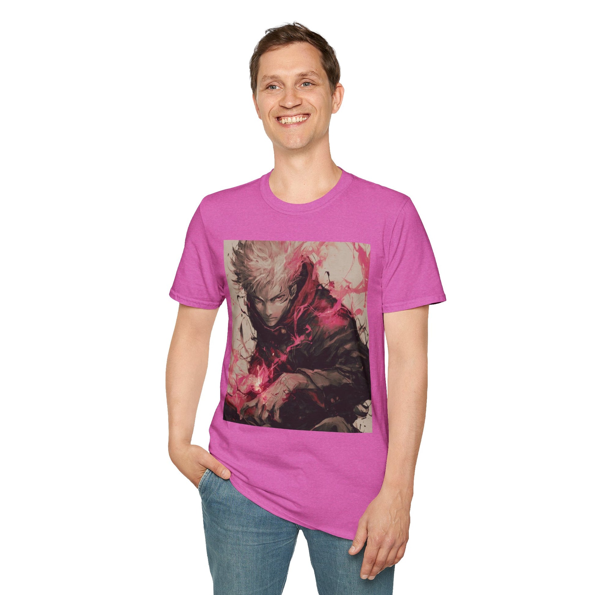 Gojo Limitless Anime Tee -  jujutsu kaisen gojo anime shirt graphic tee unisex Limitless Surge Tee – Satoru Gojo surrounded by swirling cursed energy in pink-red tones