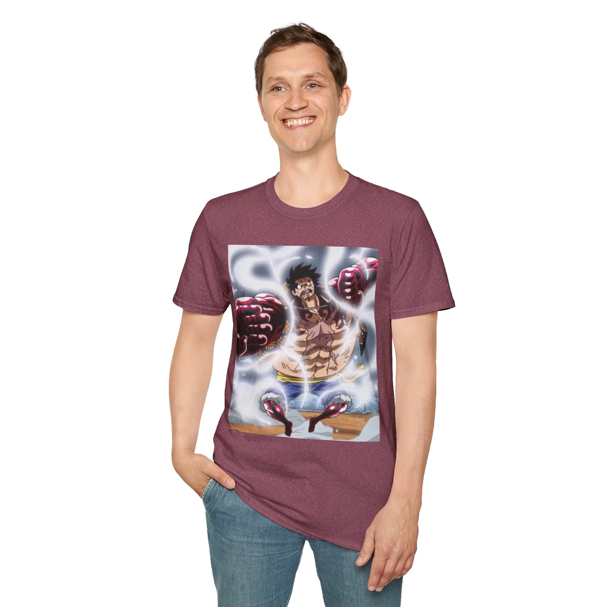 Luffy Gear 4 Anime Tee -  one piece luffy gear 4 bounce man anime shirt graphic tee unisex Gear 4 Bounce Man Tee – Luffy in Gear 4 transformation with Haki aura