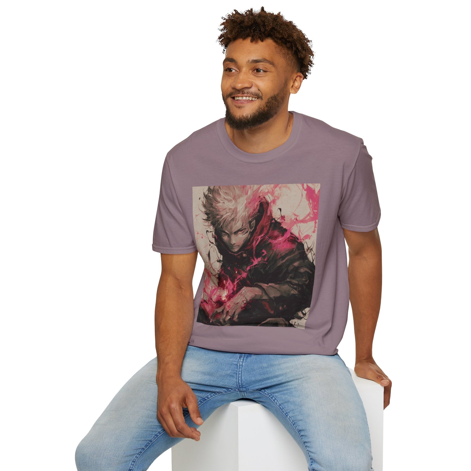 Gojo Limitless Anime Tee -  jujutsu kaisen gojo anime shirt graphic tee unisex Limitless Surge Tee – Satoru Gojo surrounded by swirling cursed energy in pink-red tones