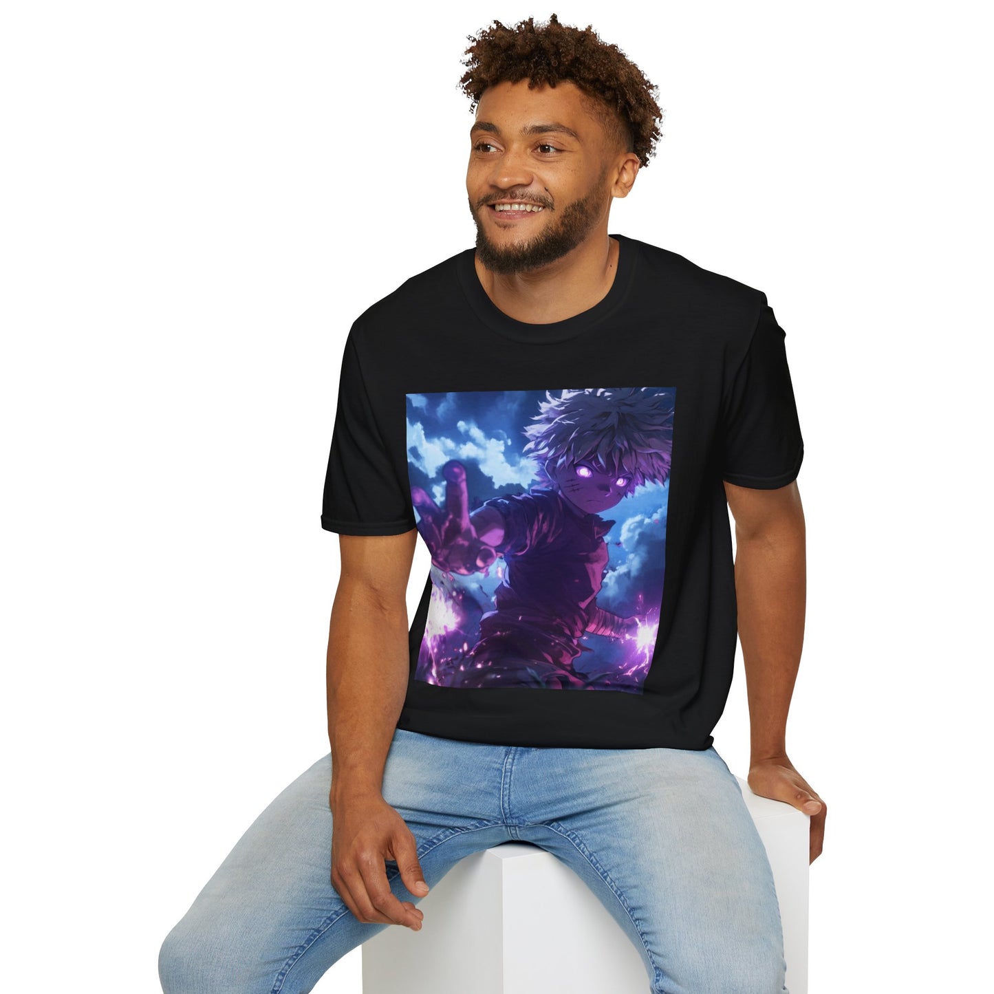 Killua Voltage Anime Tee - hunter x hunter killua anime shirt graphic tee unisex Killua Voltage Tee – Killua Zoldyck mid-lightning strike with glowing eyes and stormy backdrop
