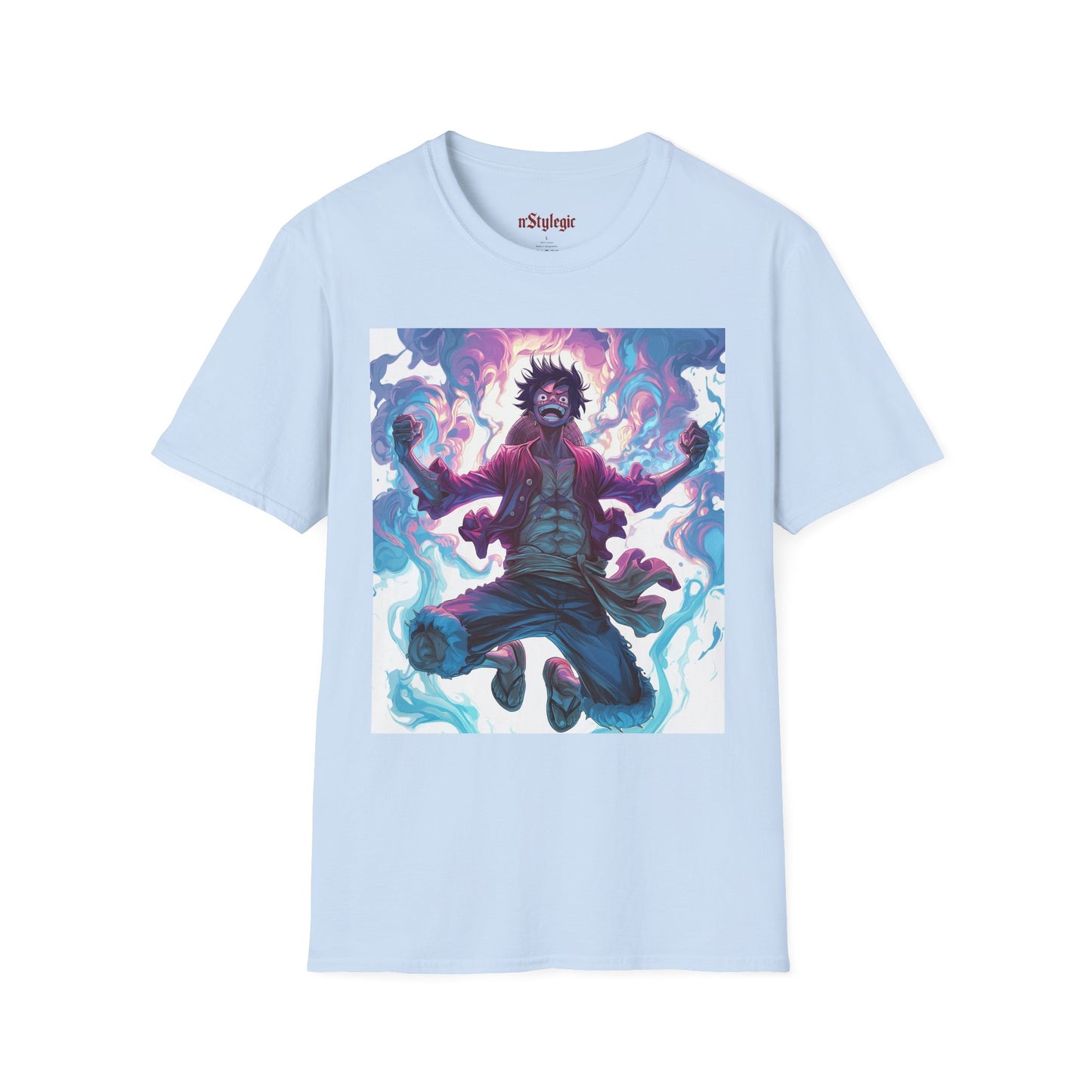 Luffy Pirate King Tee - one piece luffy pirate king anime shirt graphic tee unisex King of the Pirates Tee – Luffy mid-air with red shirt, fists clenched and cosmic energy