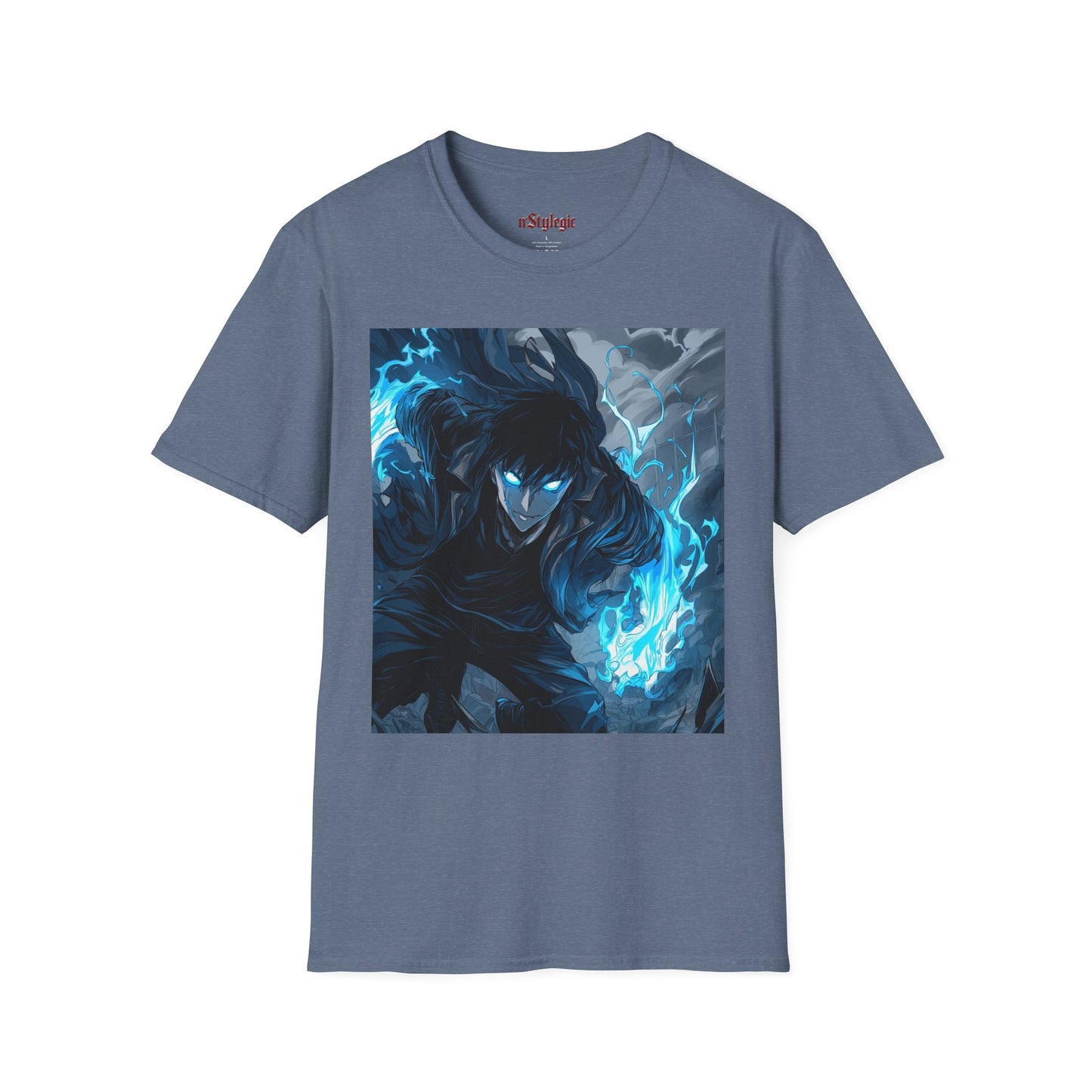 Solo Leveling Shadow Monarch Tee - solo leveling sung jin woo shadow monarch anime shirt graphic tee unisex Shadow Monarch Tee – Sung Jin Woo engulfed in blue flames with glowing eyes