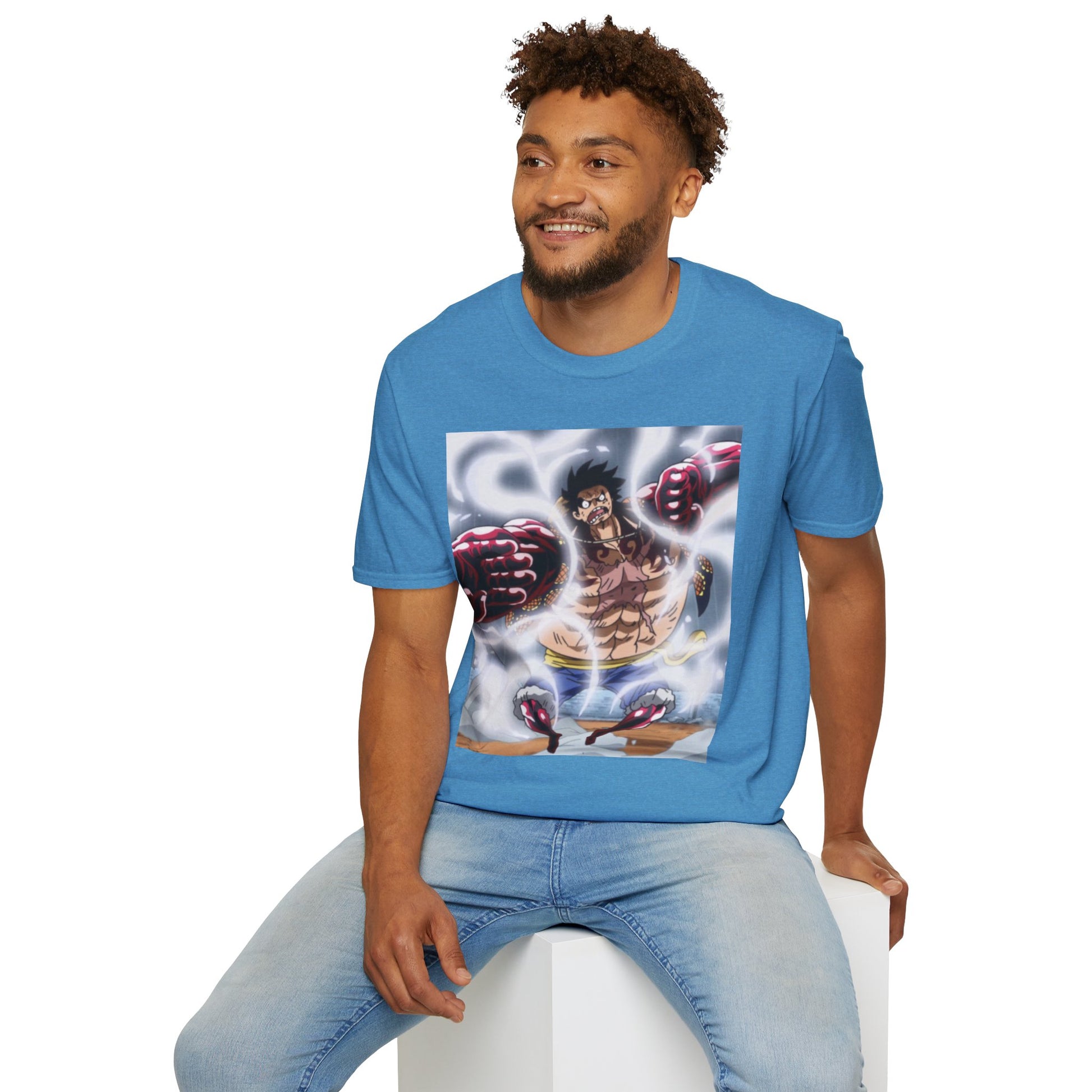 Luffy Gear 4 Anime Tee -  one piece luffy gear 4 bounce man anime shirt graphic tee unisex Gear 4 Bounce Man Tee – Luffy in Gear 4 transformation with Haki aura
