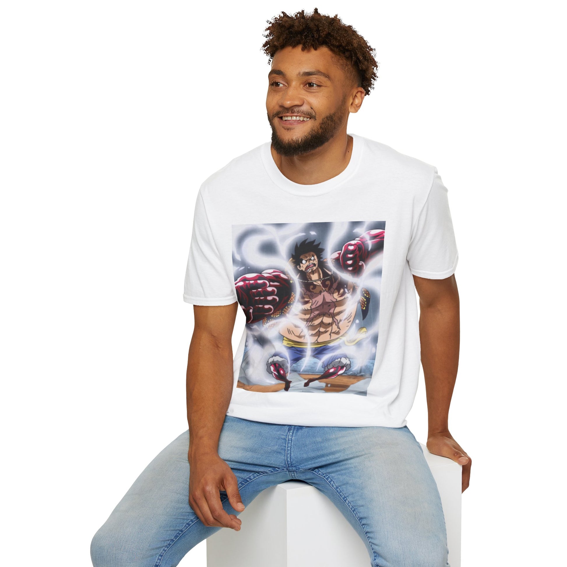 Luffy Gear 4 Anime Tee -  one piece luffy gear 4 bounce man anime shirt graphic tee unisex Gear 4 Bounce Man Tee – Luffy in Gear 4 transformation with Haki aura