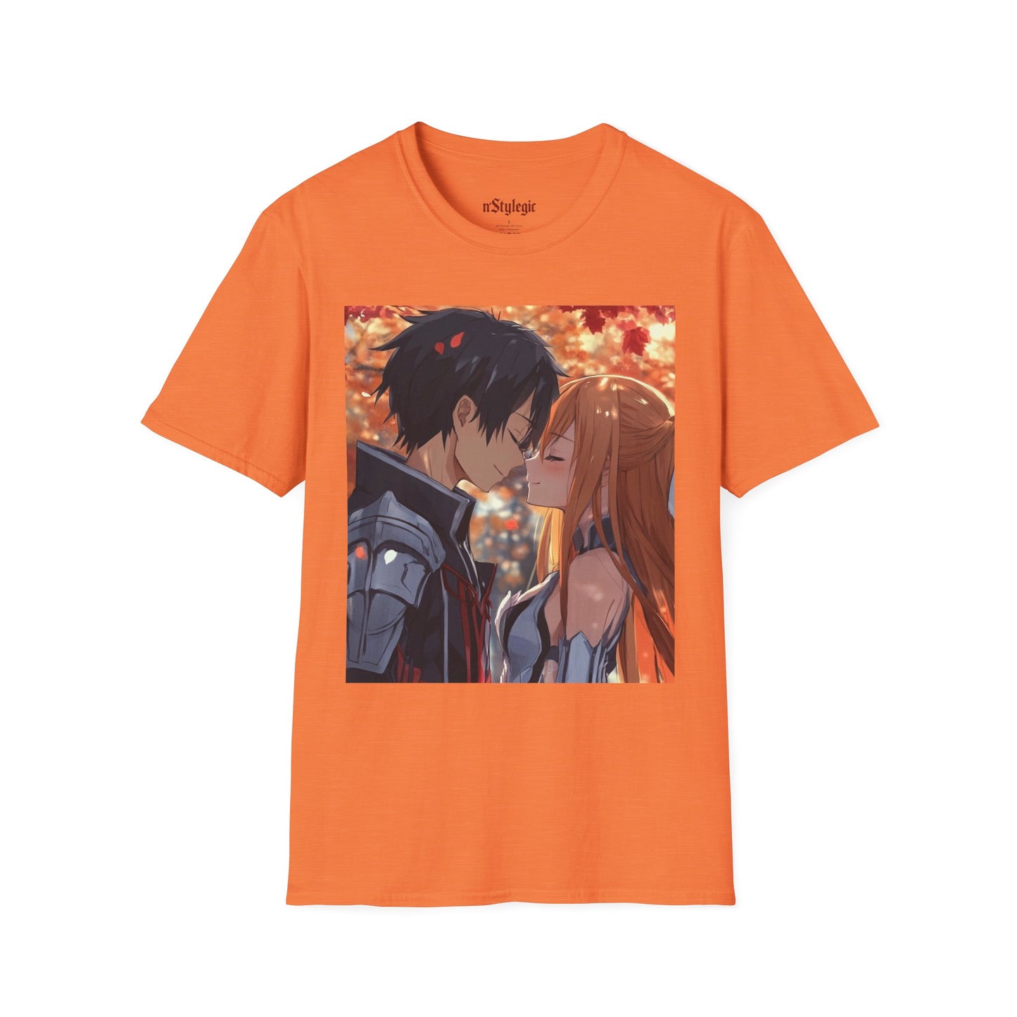 Black Knight Fantasy Tee - fantasy romance black knight anime shirt graphic tee unisex Black Knight & Golden Flash Tee – Kirito and Asuna under autumn leaves