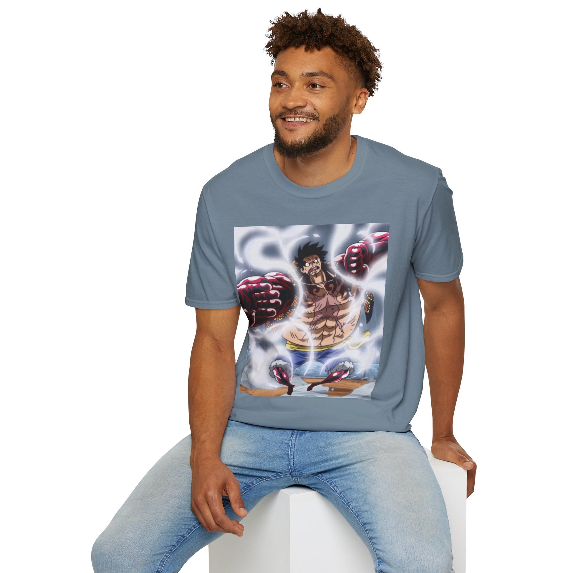 Luffy Gear 4 Anime Tee -  one piece luffy gear 4 bounce man anime shirt graphic tee unisex Gear 4 Bounce Man Tee – Luffy in Gear 4 transformation with Haki aura