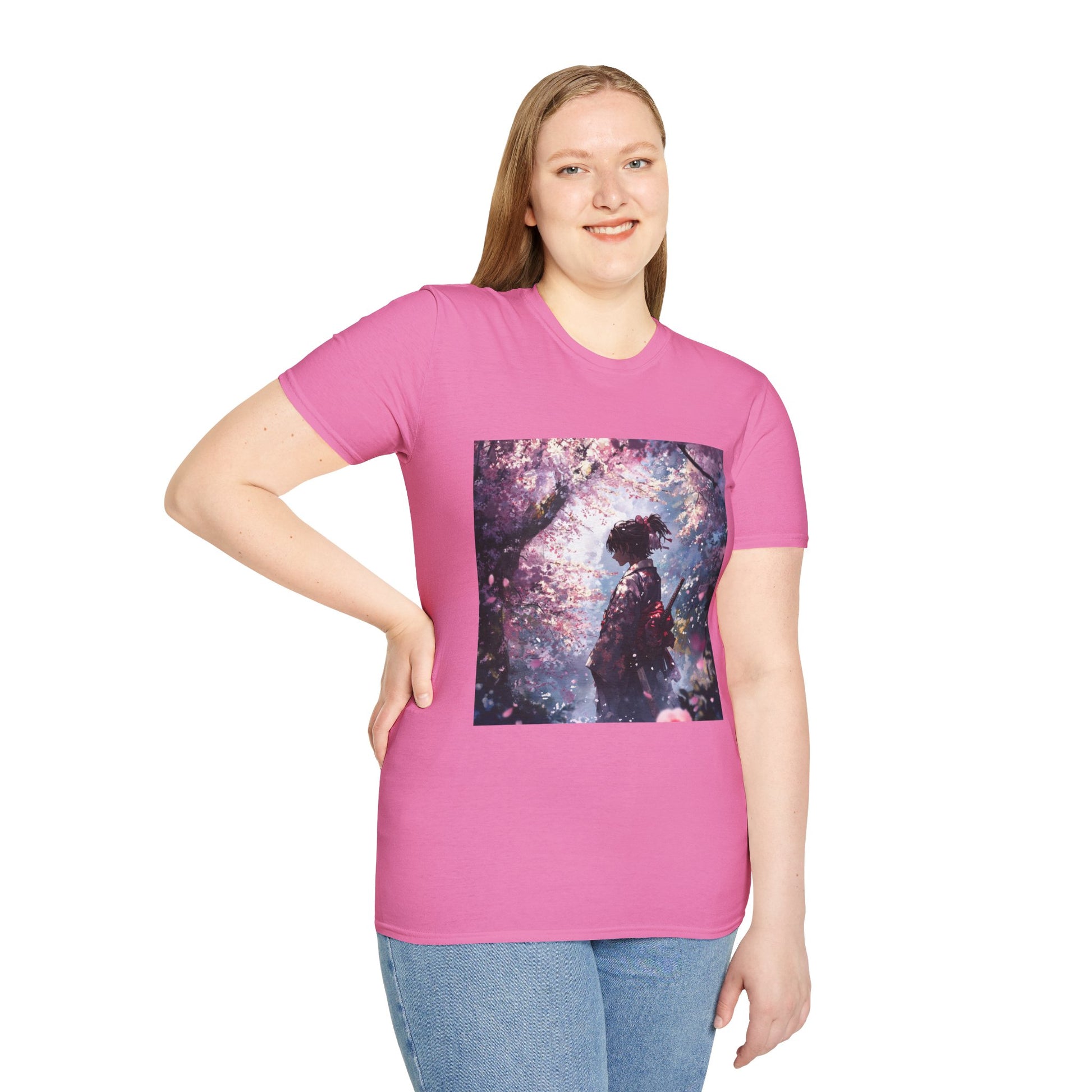 Cherry Blossom Warrior Tee -  samurai cherry blossom japanese culture anime shirt graphic tee unisex Cherry Blossom Samurai Tee – Ornate samurai beneath pink blossoms with katana sheathed