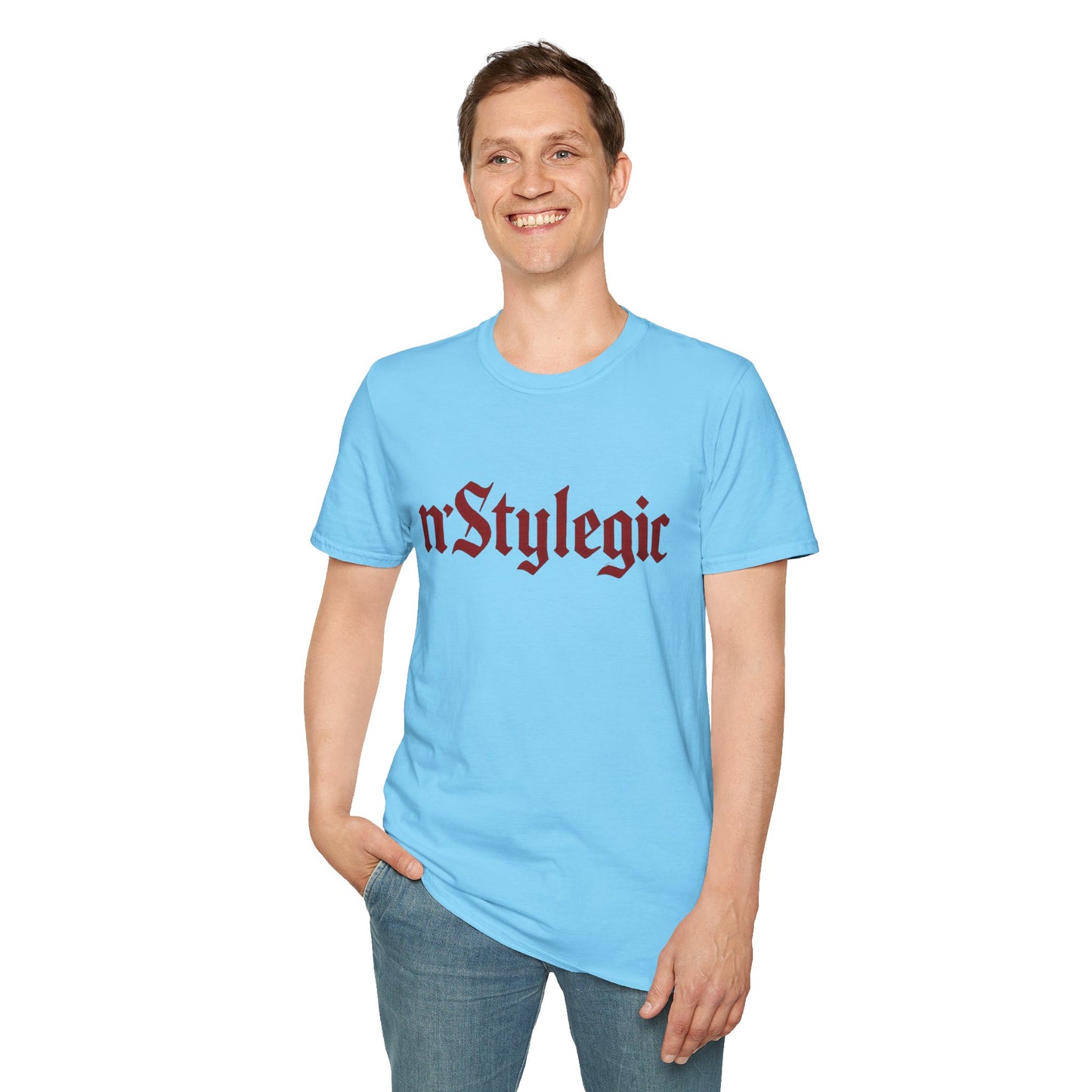 n’Stylegic Logo Streetwear Tee - logo tee streetwear minimalist graphic tee unisex n’Stylegic Logo Tee – Gothic red logo on minimalist black shirt streetwear branding