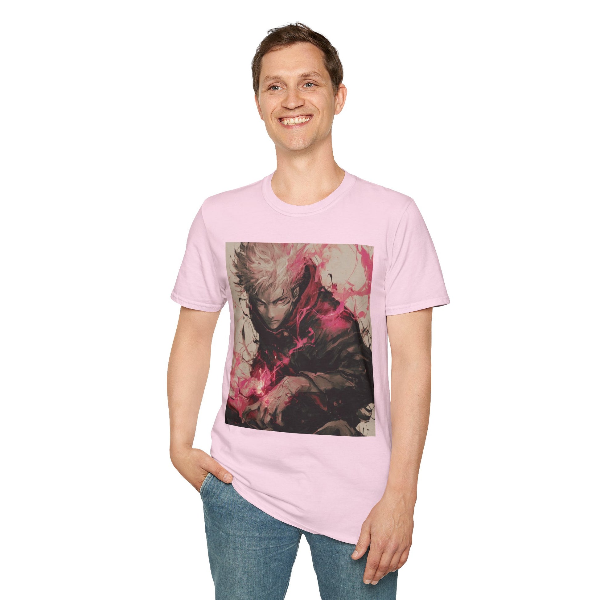 Gojo Limitless Anime Tee -  jujutsu kaisen gojo anime shirt graphic tee unisex Limitless Surge Tee – Satoru Gojo surrounded by swirling cursed energy in pink-red tones