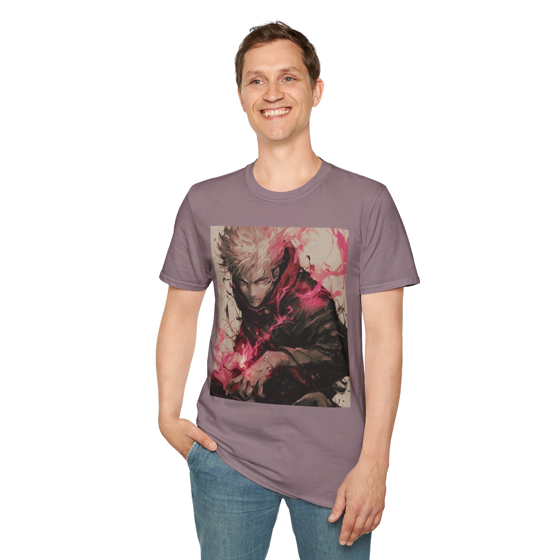 Gojo Limitless Anime Tee -  jujutsu kaisen gojo anime shirt graphic tee unisex Limitless Surge Tee – Satoru Gojo surrounded by swirling cursed energy in pink-red tones