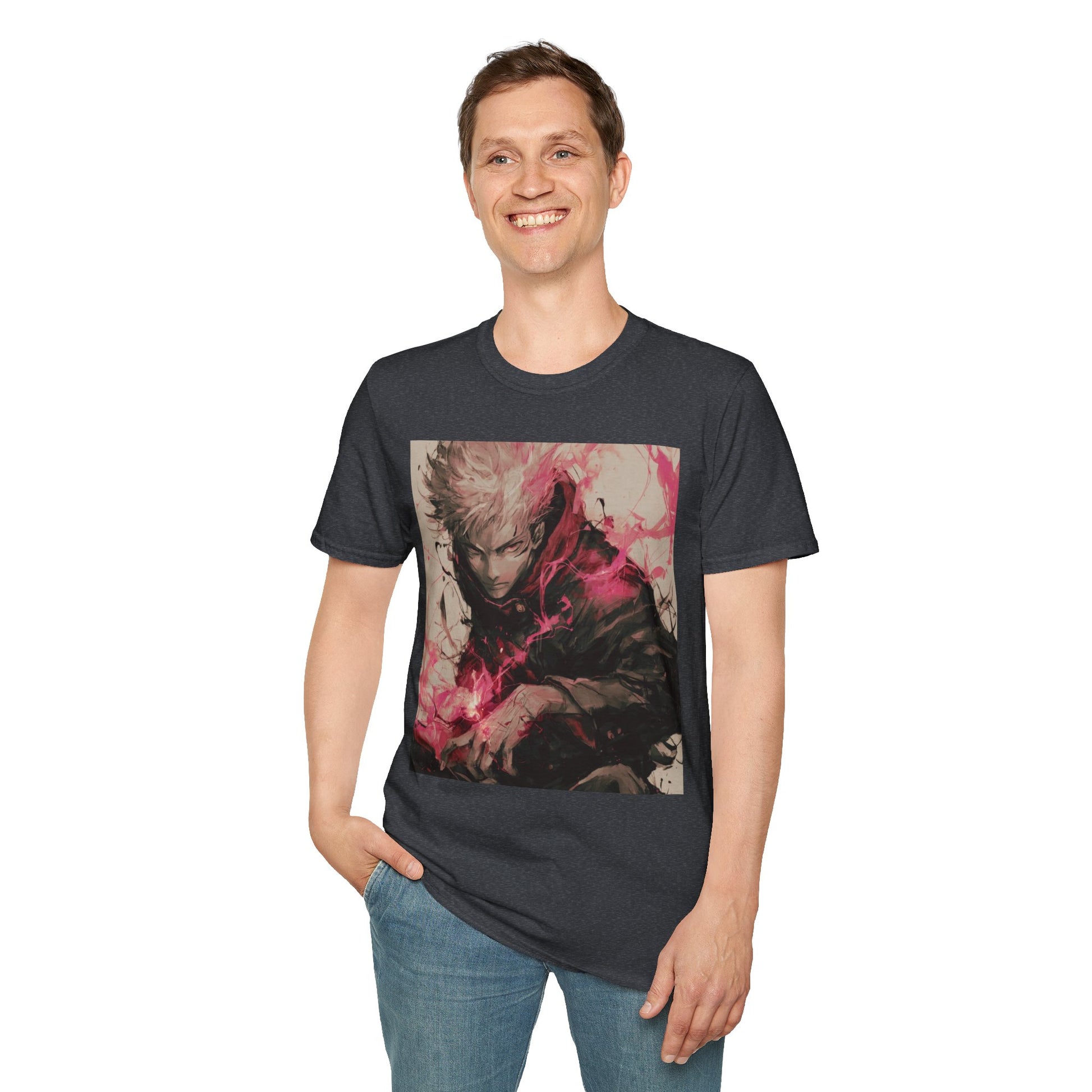 Gojo Limitless Anime Tee -  jujutsu kaisen gojo anime shirt graphic tee unisex Limitless Surge Tee – Satoru Gojo surrounded by swirling cursed energy in pink-red tones