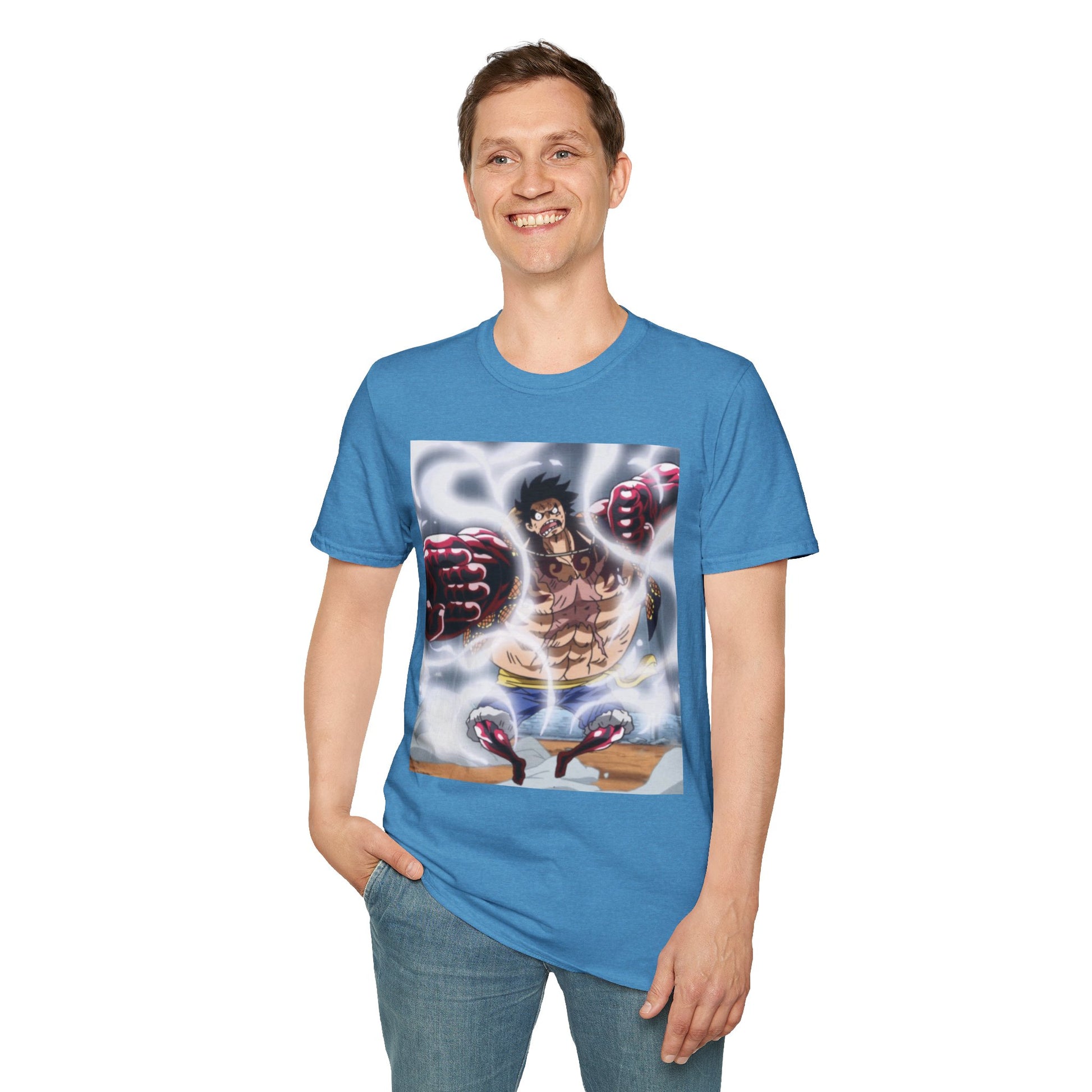 Luffy Gear 4 Anime Tee -  one piece luffy gear 4 bounce man anime shirt graphic tee unisex Gear 4 Bounce Man Tee – Luffy in Gear 4 transformation with Haki aura