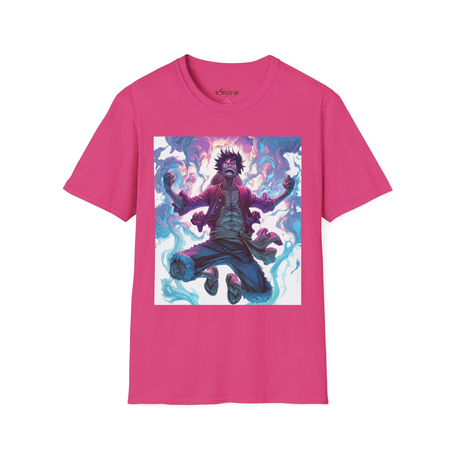 Luffy Pirate King Tee - one piece luffy pirate king anime shirt graphic tee unisex King of the Pirates Tee – Luffy mid-air with red shirt, fists clenched and cosmic energy