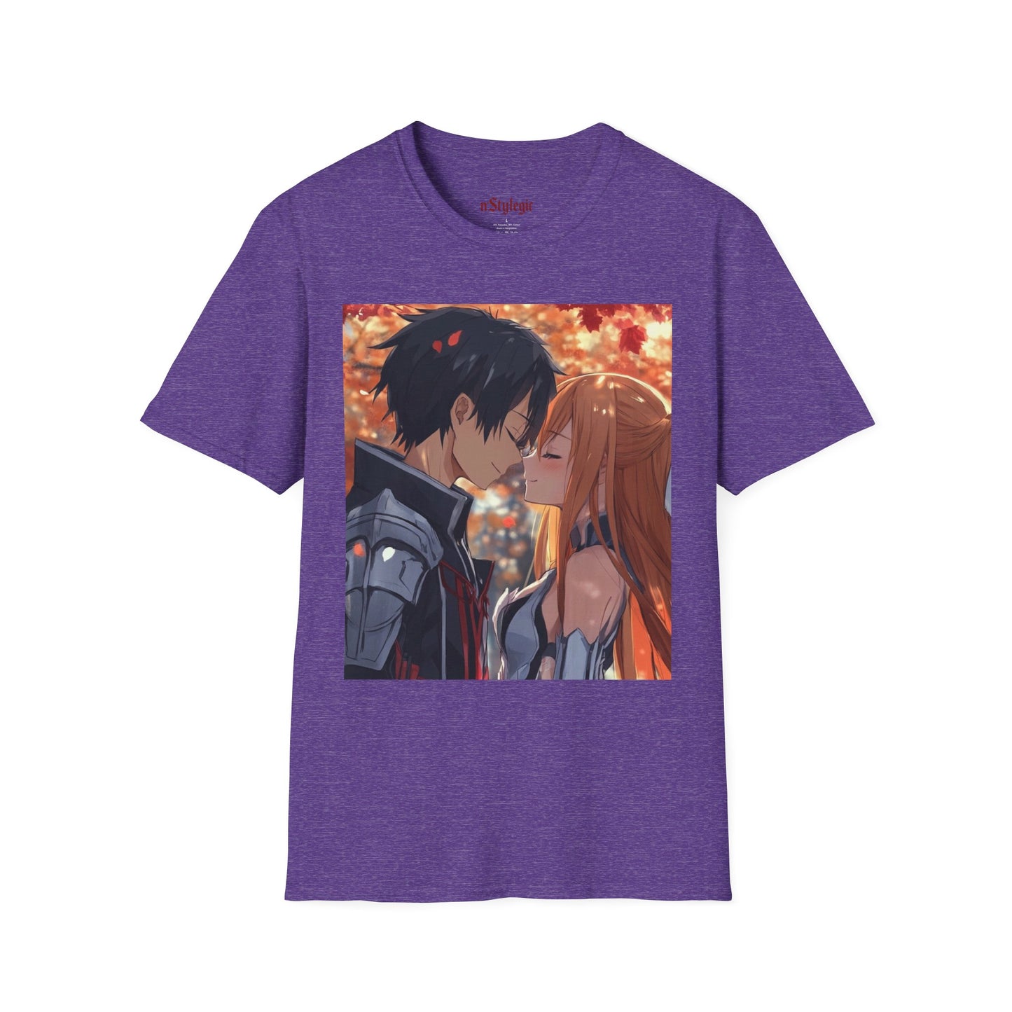 Black Knight Fantasy Tee - fantasy romance black knight anime shirt graphic tee unisex Black Knight & Golden Flash Tee – Kirito and Asuna under autumn leaves