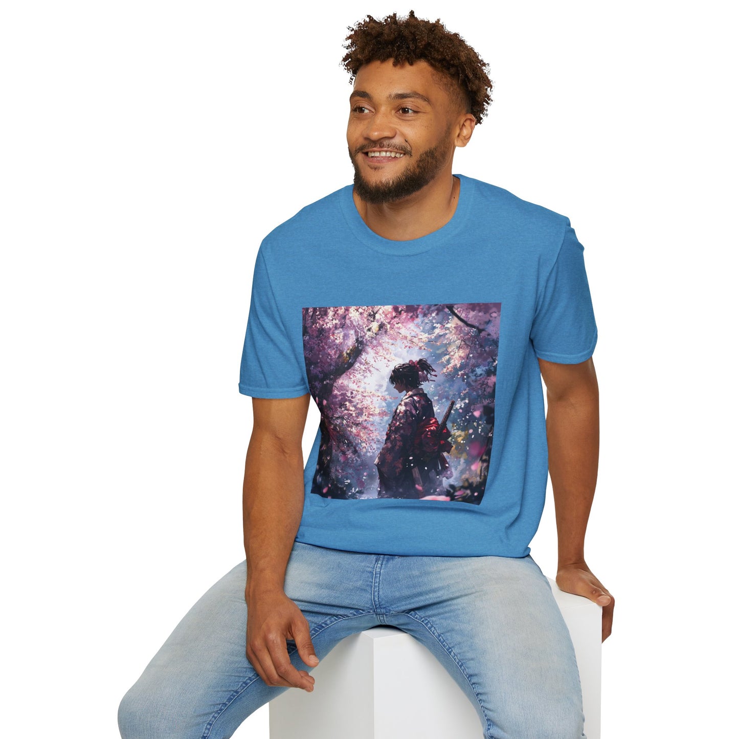 Cherry Blossom Warrior Tee - samurai cherry blossom japanese culture anime shirt graphic tee unisex Cherry Blossom Samurai Tee – Ornate samurai beneath pink blossoms with katana sheathed