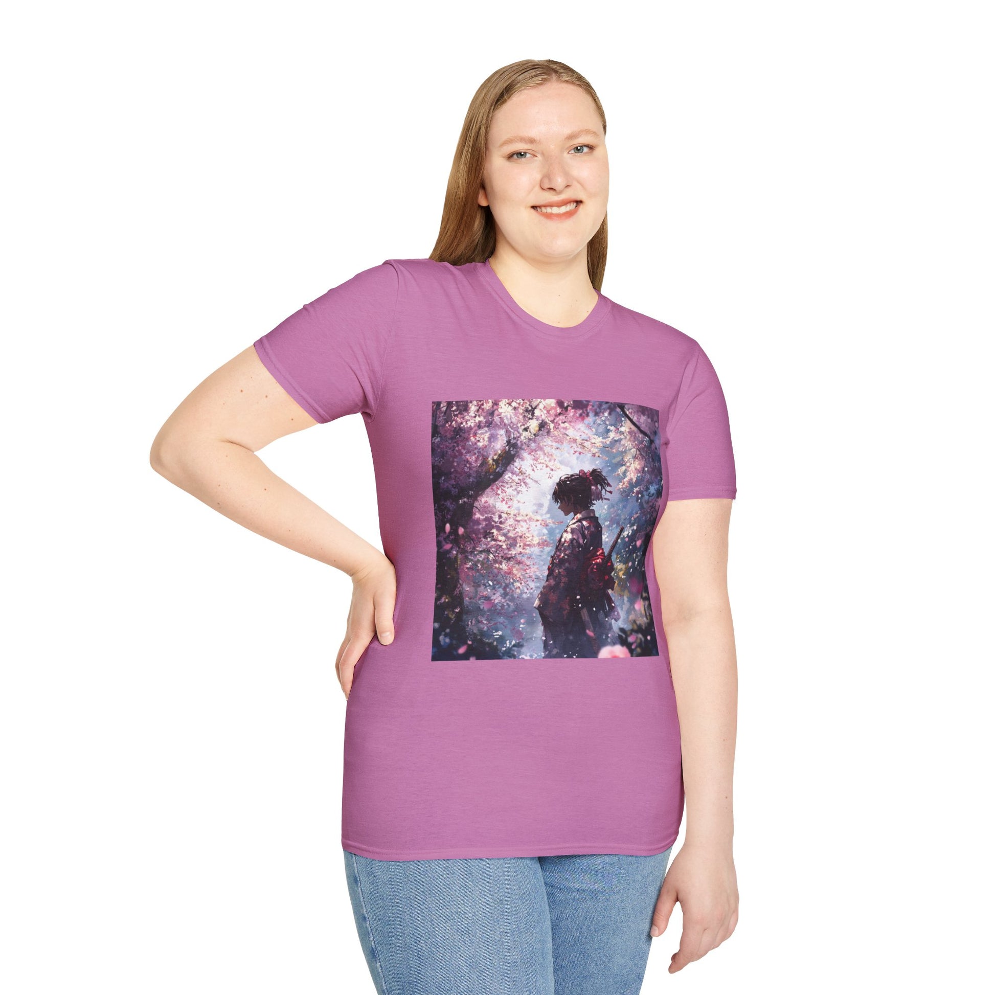 Cherry Blossom Warrior Tee -  samurai cherry blossom japanese culture anime shirt graphic tee unisex Cherry Blossom Samurai Tee – Ornate samurai beneath pink blossoms with katana sheathed