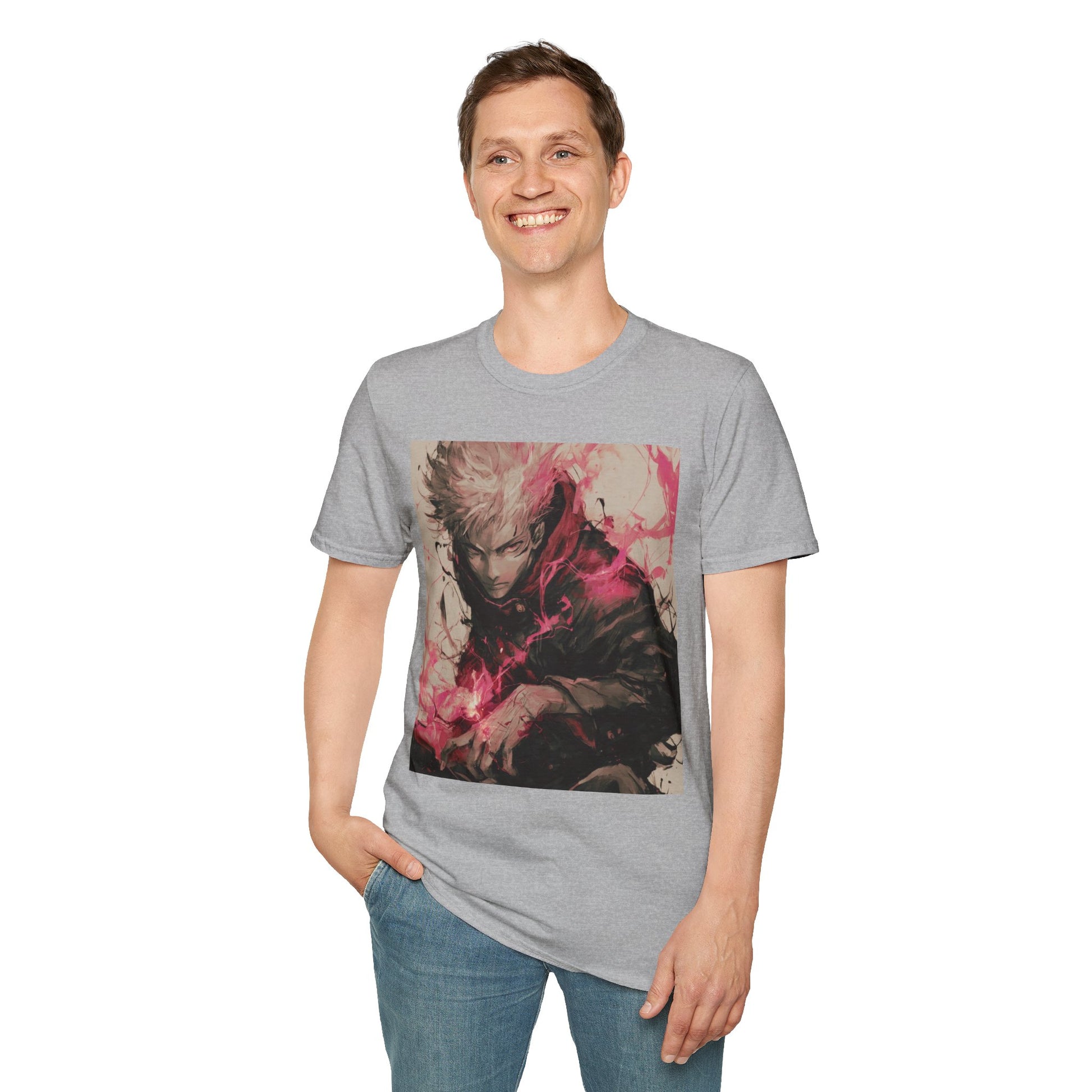 Gojo Limitless Anime Tee -  jujutsu kaisen gojo anime shirt graphic tee unisex Limitless Surge Tee – Satoru Gojo surrounded by swirling cursed energy in pink-red tones