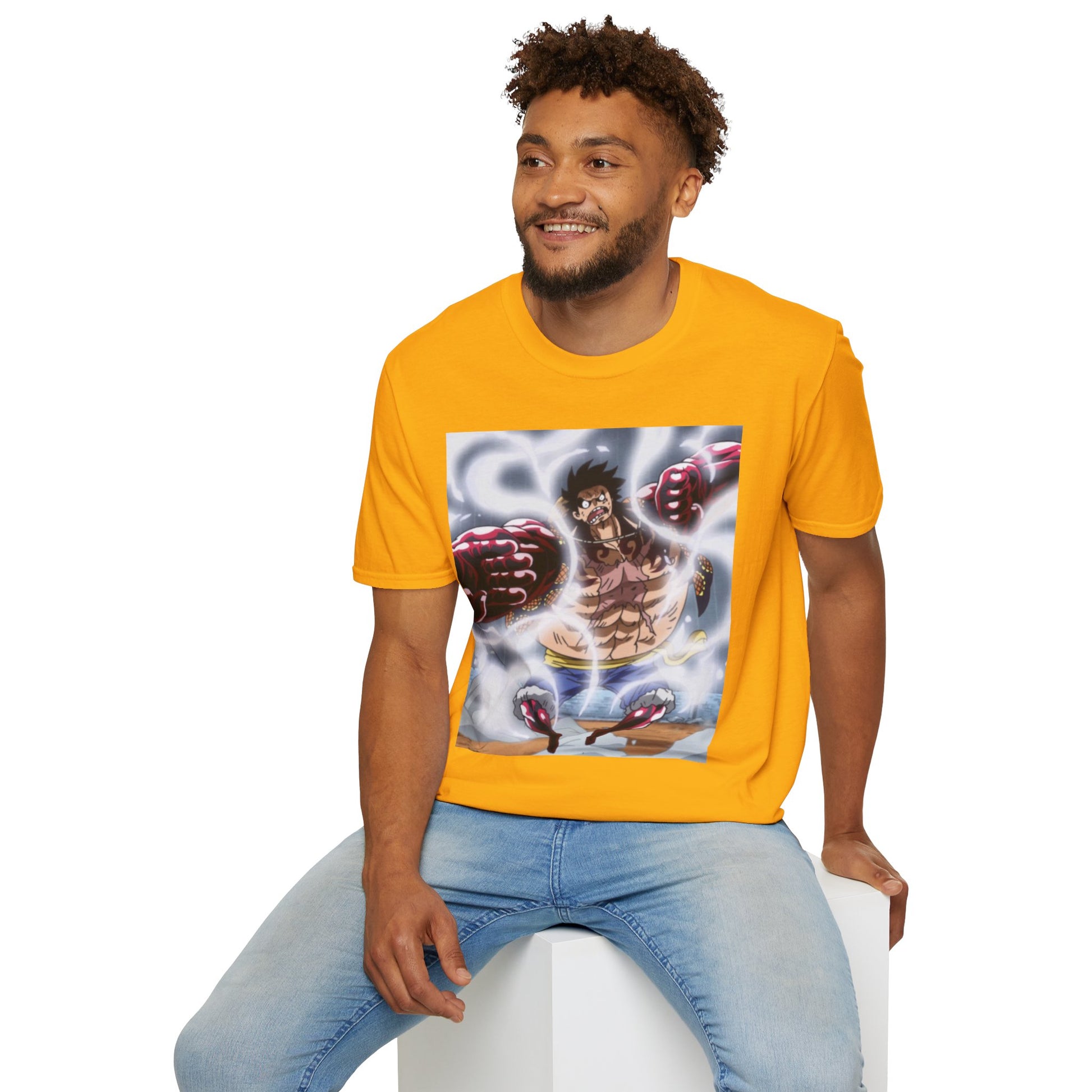 Luffy Gear 4 Anime Tee -  one piece luffy gear 4 bounce man anime shirt graphic tee unisex Gear 4 Bounce Man Tee – Luffy in Gear 4 transformation with Haki aura