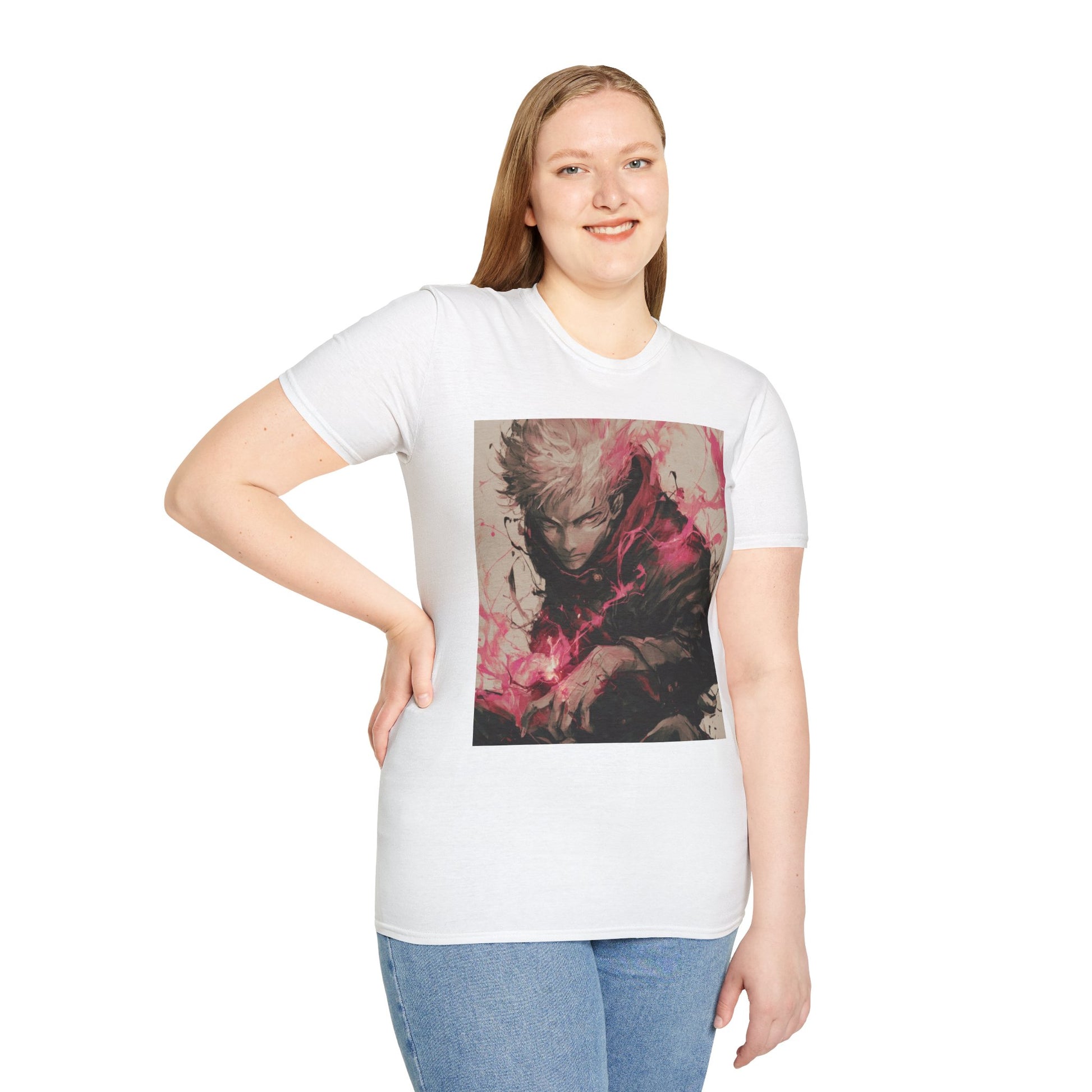 Gojo Limitless Anime Tee -  jujutsu kaisen gojo anime shirt graphic tee unisex Limitless Surge Tee – Satoru Gojo surrounded by swirling cursed energy in pink-red tones