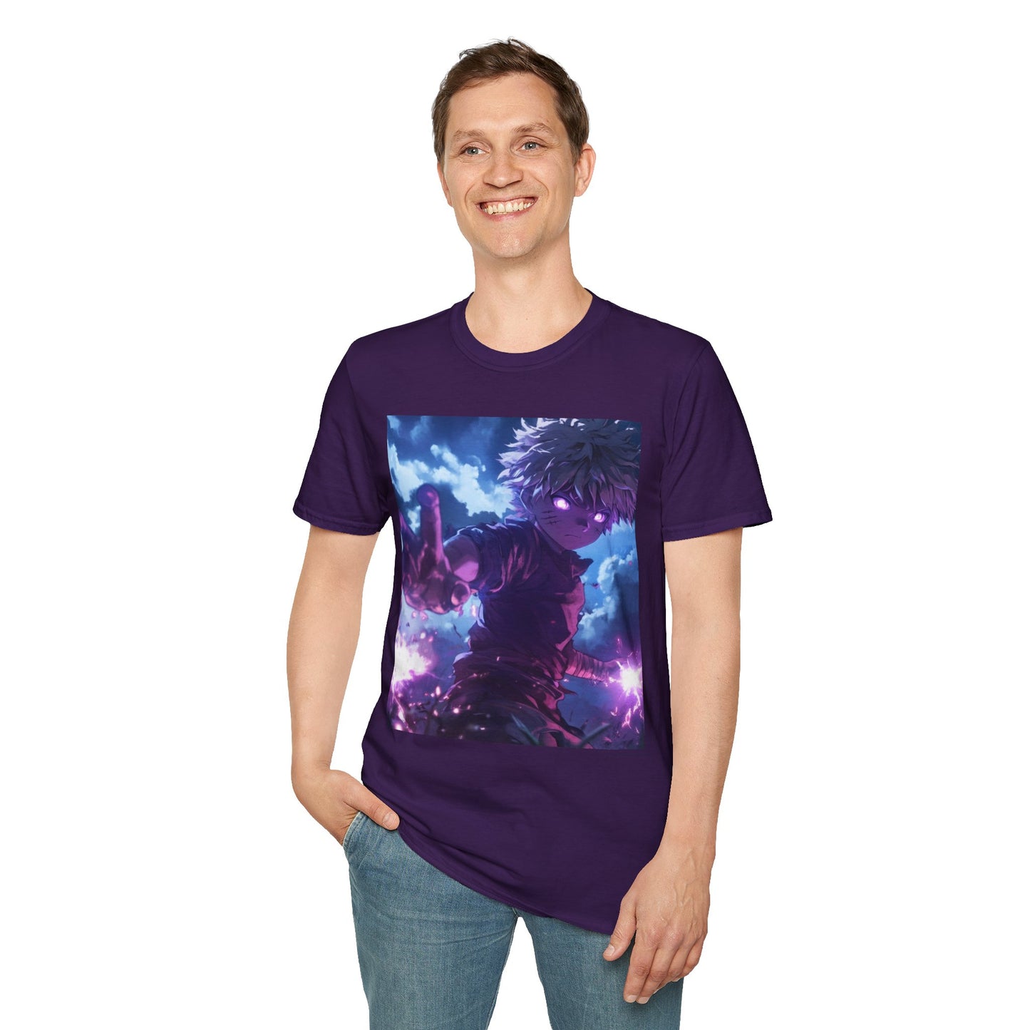 Killua Voltage Anime Tee - hunter x hunter killua anime shirt graphic tee unisex Killua Voltage Tee – Killua Zoldyck mid-lightning strike with glowing eyes and stormy backdrop