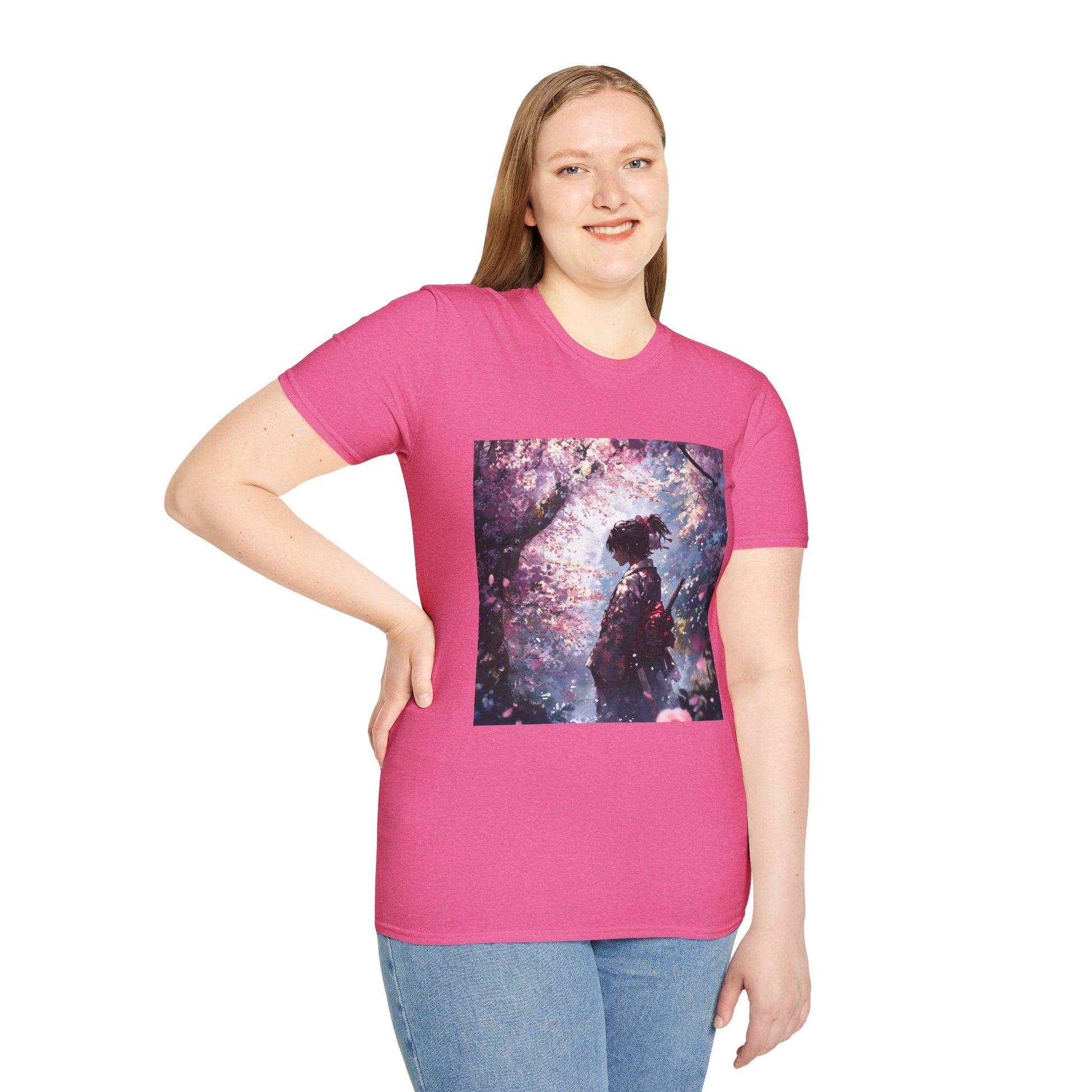 Cherry Blossom Warrior Tee -  samurai cherry blossom japanese culture anime shirt graphic tee unisex Cherry Blossom Samurai Tee – Ornate samurai beneath pink blossoms with katana sheathed