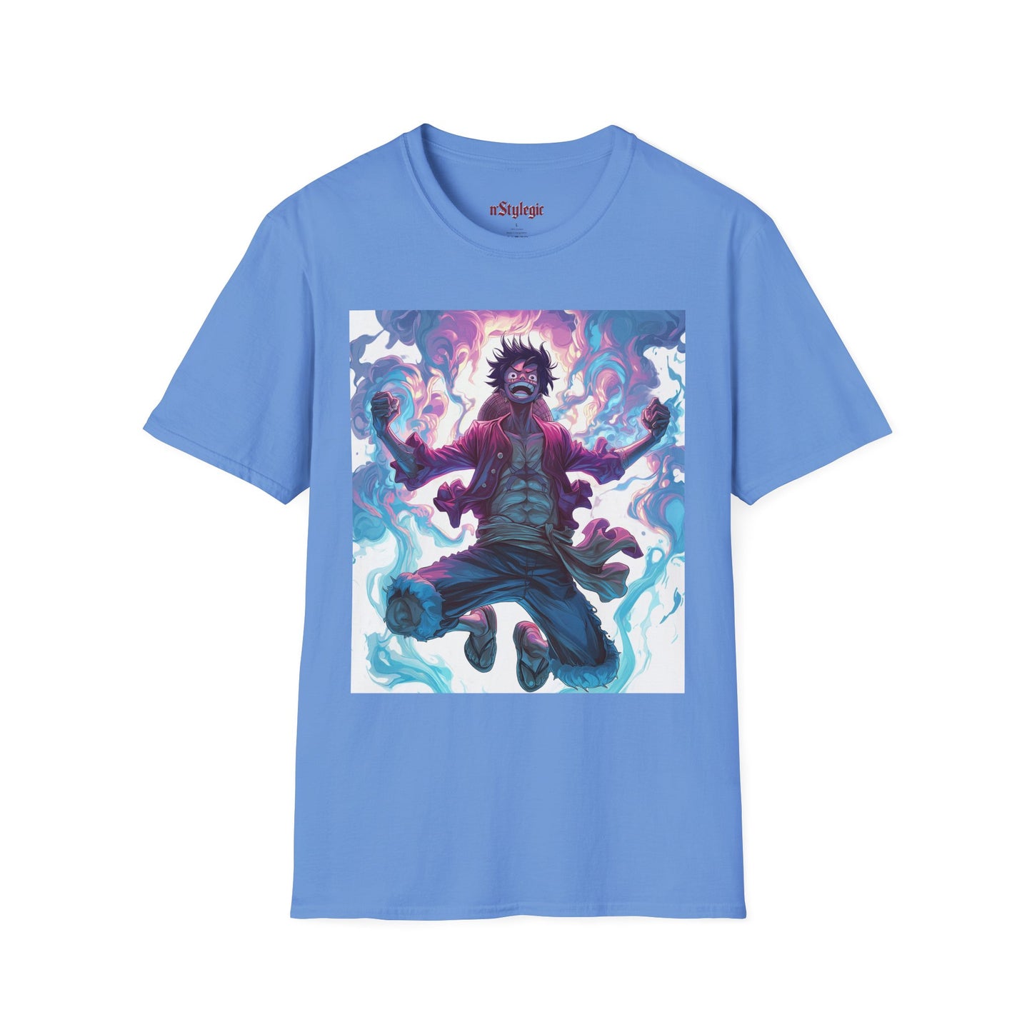 Luffy Pirate King Tee - one piece luffy pirate king anime shirt graphic tee unisex King of the Pirates Tee – Luffy mid-air with red shirt, fists clenched and cosmic energy