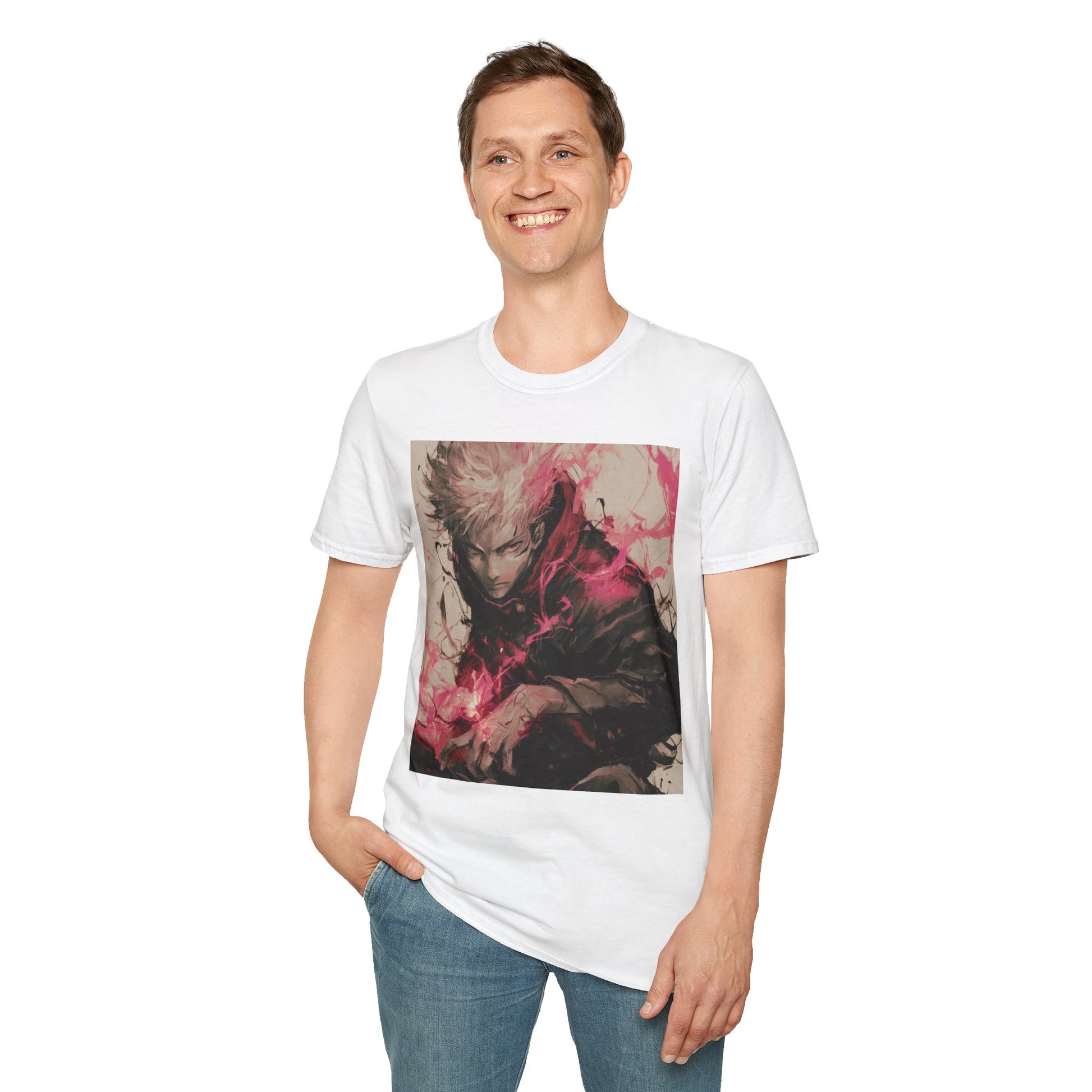 Gojo Limitless Anime Tee -  jujutsu kaisen gojo anime shirt graphic tee unisex Limitless Surge Tee – Satoru Gojo surrounded by swirling cursed energy in pink-red tones