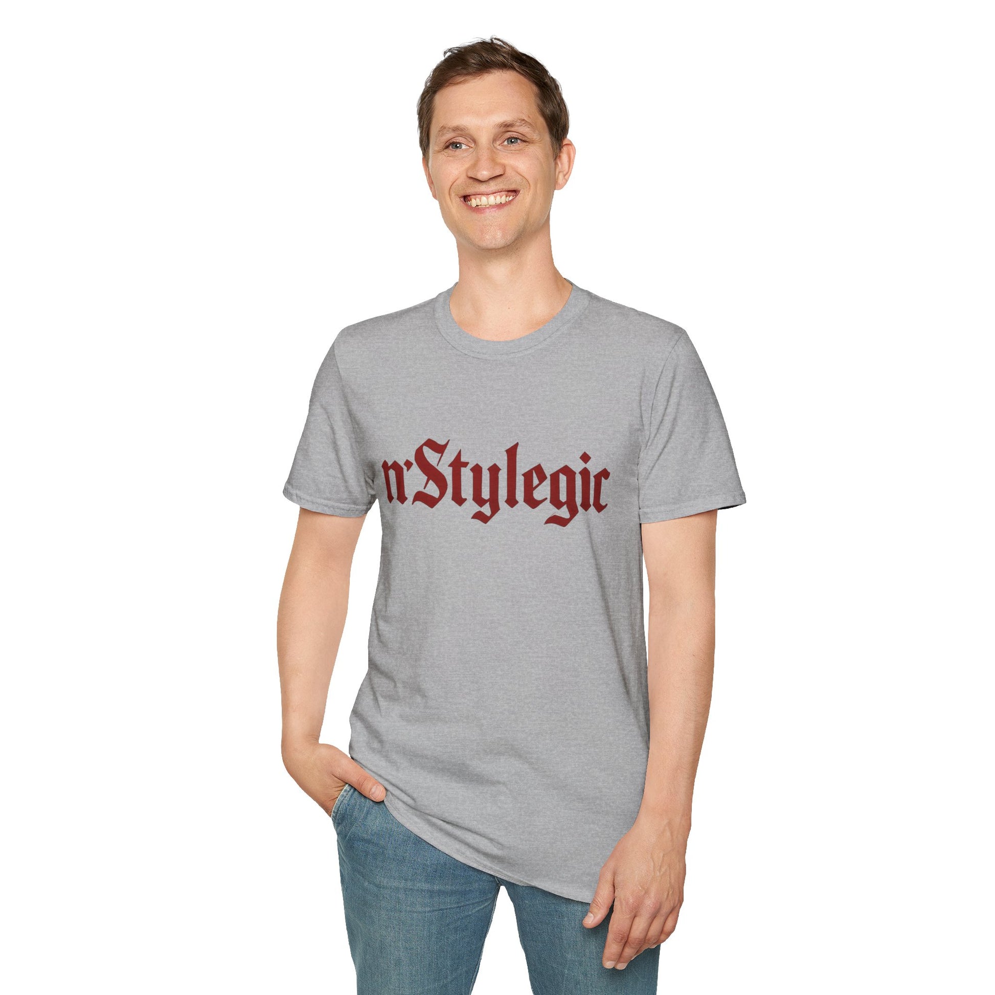 n’Stylegic Logo Streetwear Tee -  logo tee streetwear minimalist graphic tee unisex n’Stylegic Logo Tee – Gothic red logo on minimalist black shirt streetwear branding