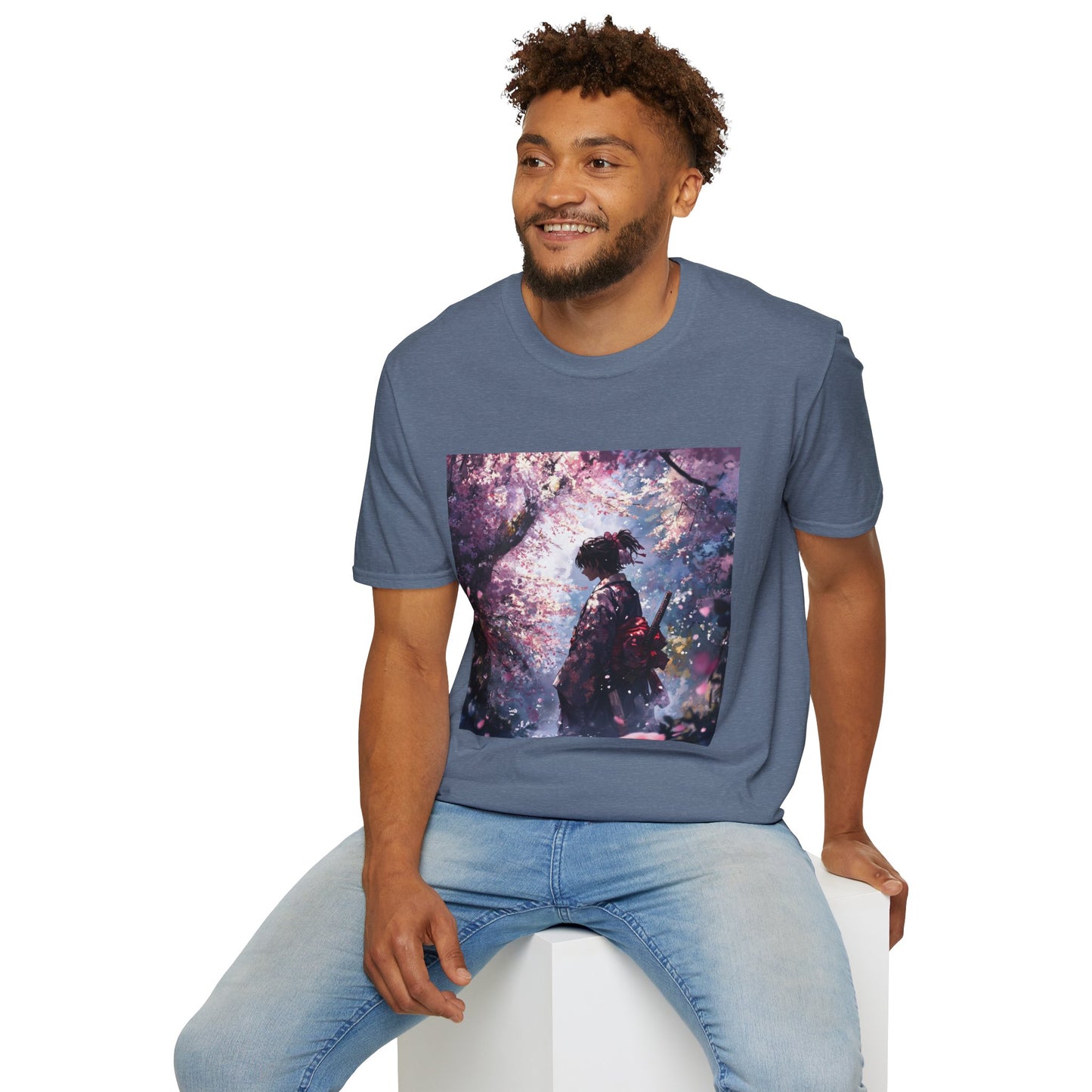Cherry Blossom Warrior Tee - samurai cherry blossom japanese culture anime shirt graphic tee unisex Cherry Blossom Samurai Tee – Ornate samurai beneath pink blossoms with katana sheathed
