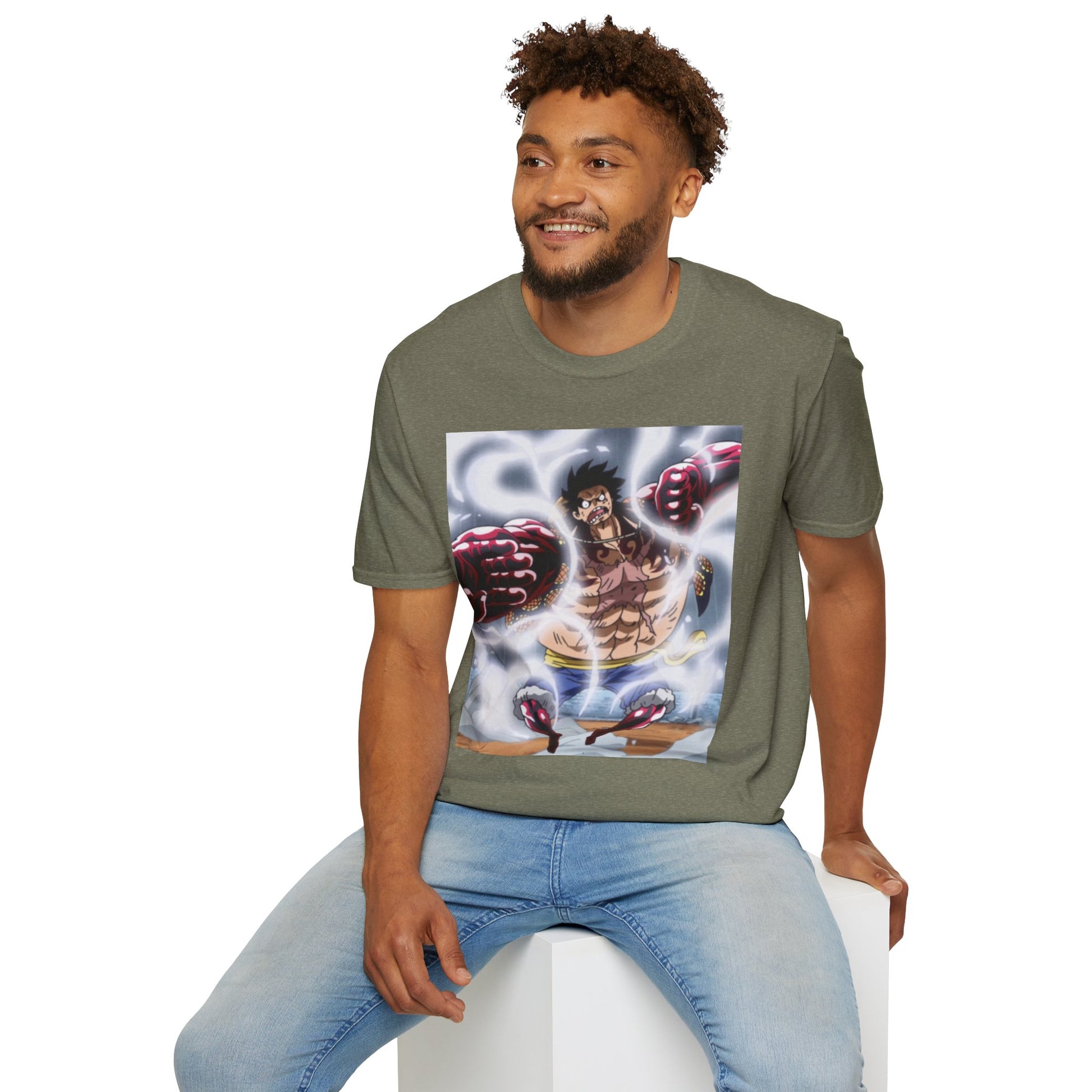 Luffy Gear 4 Anime Tee -  one piece luffy gear 4 bounce man anime shirt graphic tee unisex Gear 4 Bounce Man Tee – Luffy in Gear 4 transformation with Haki aura
