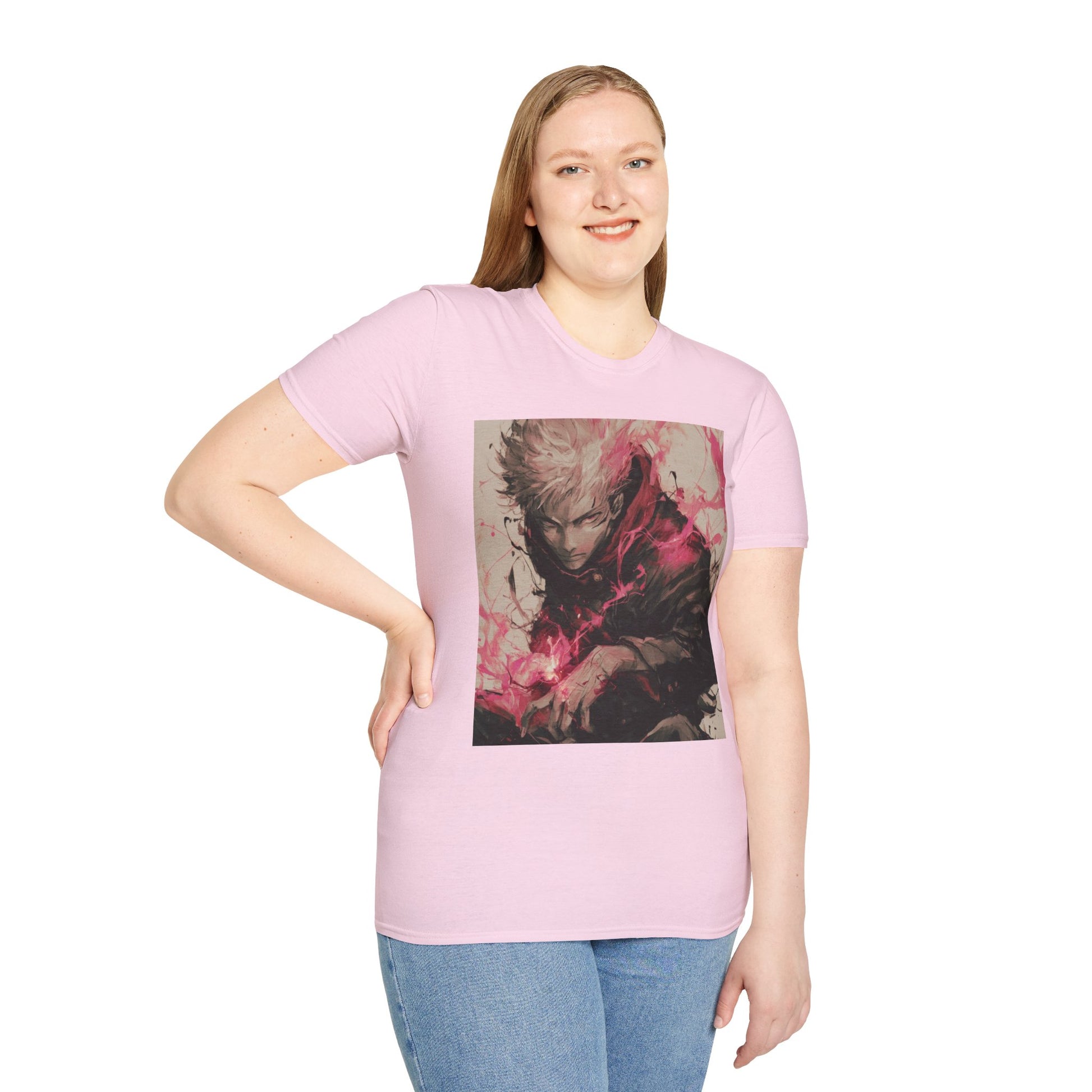 Gojo Limitless Anime Tee -  jujutsu kaisen gojo anime shirt graphic tee unisex Limitless Surge Tee – Satoru Gojo surrounded by swirling cursed energy in pink-red tones