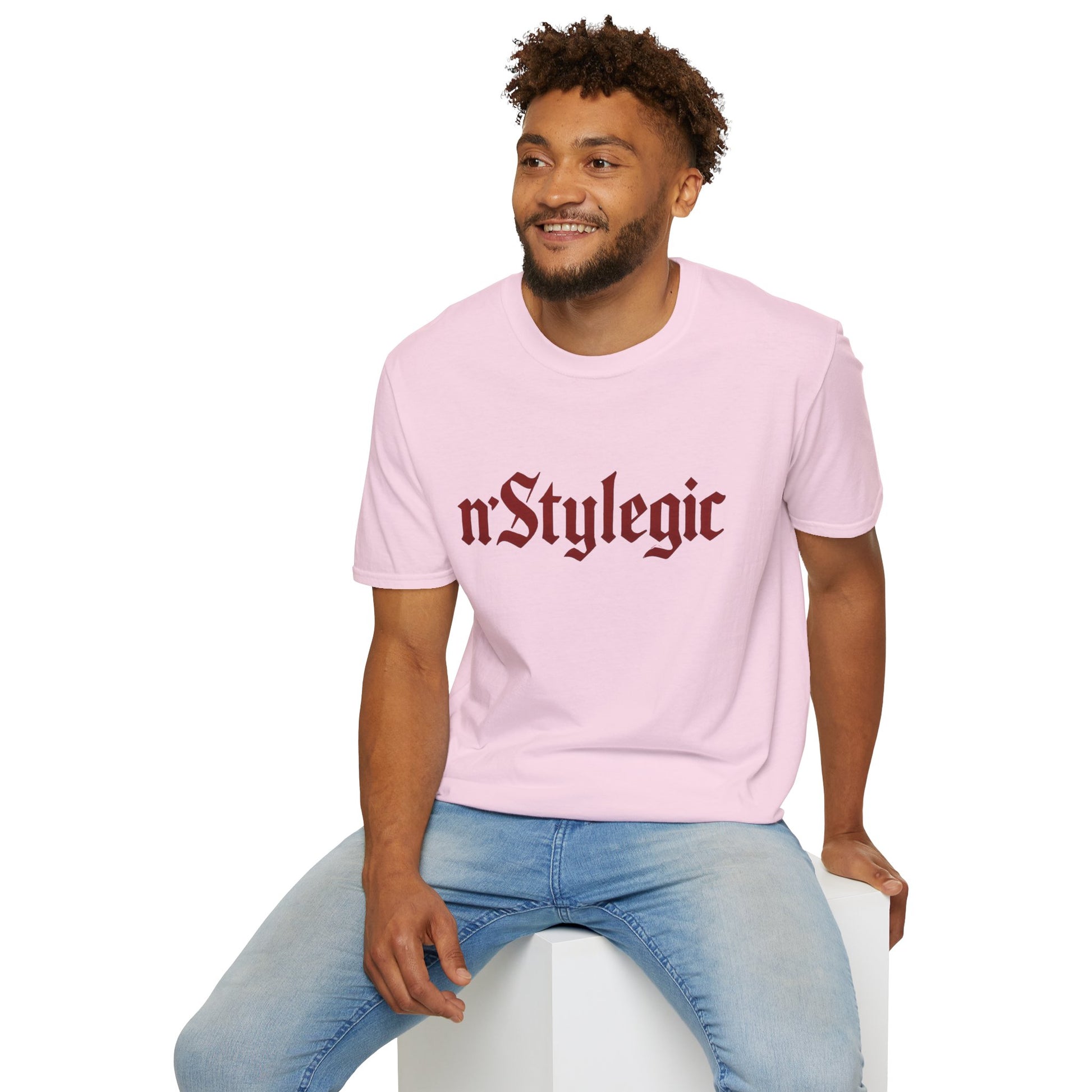 n’Stylegic Logo Streetwear Tee -  logo tee streetwear minimalist graphic tee unisex n’Stylegic Logo Tee – Gothic red logo on minimalist black shirt streetwear branding