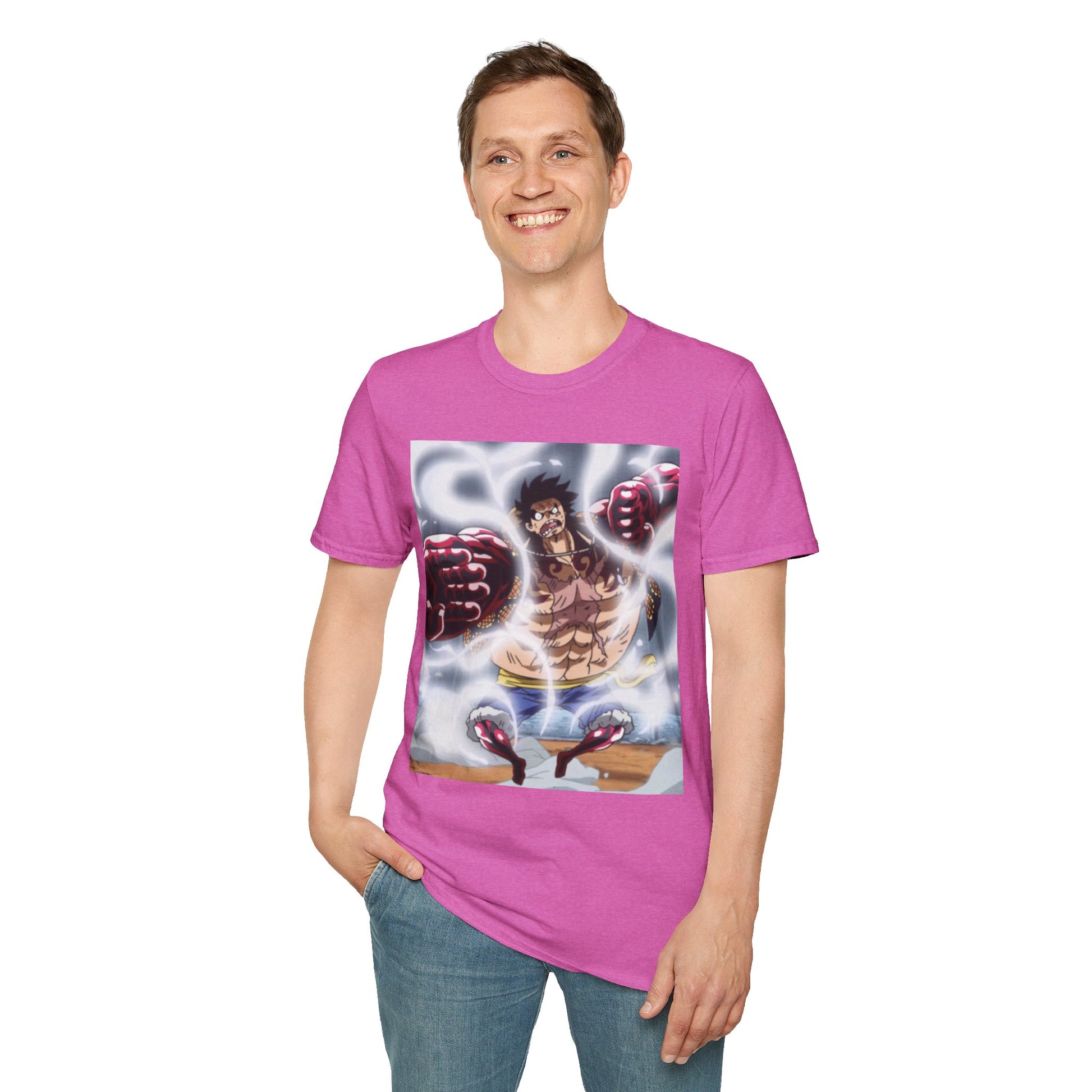Luffy Gear 4 Anime Tee -  one piece luffy gear 4 bounce man anime shirt graphic tee unisex Gear 4 Bounce Man Tee – Luffy in Gear 4 transformation with Haki aura