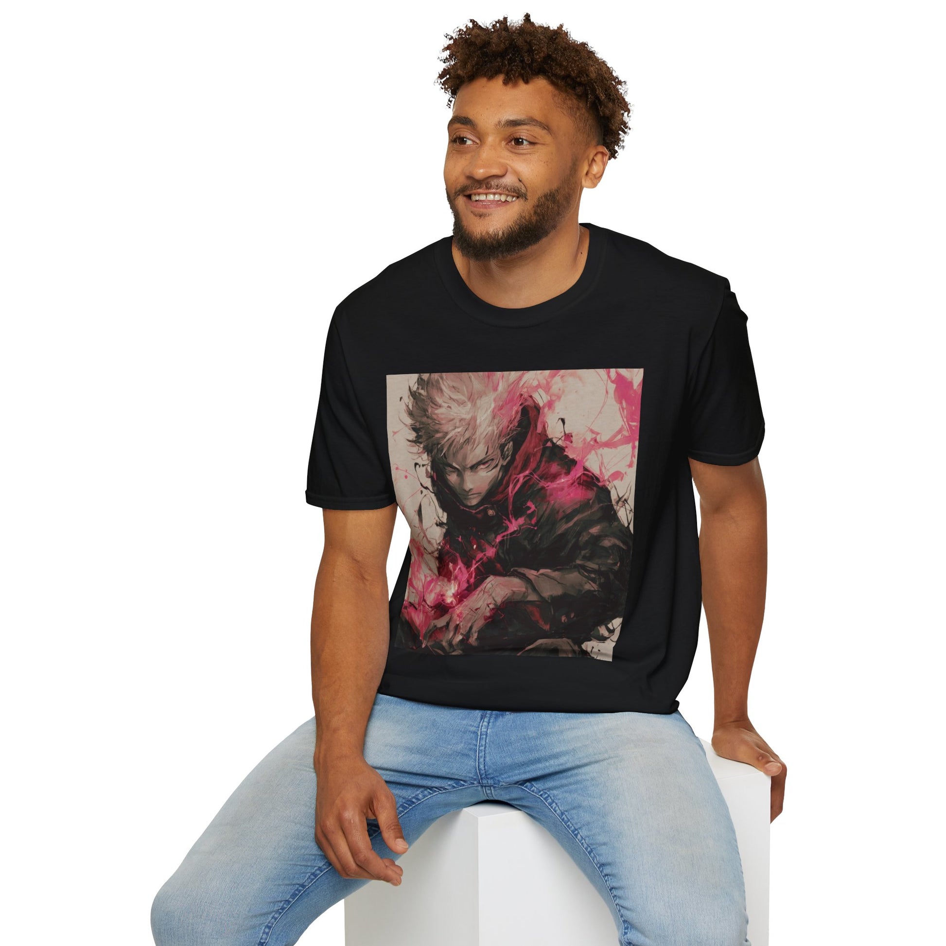 Gojo Limitless Anime Tee -  jujutsu kaisen gojo anime shirt graphic tee unisex Limitless Surge Tee – Satoru Gojo surrounded by swirling cursed energy in pink-red tones