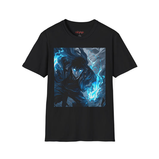Solo Leveling Shadow Monarch Tee -  solo leveling sung jin woo shadow monarch anime shirt graphic tee unisex Shadow Monarch Tee – Sung Jin Woo engulfed in blue flames with glowing eyes