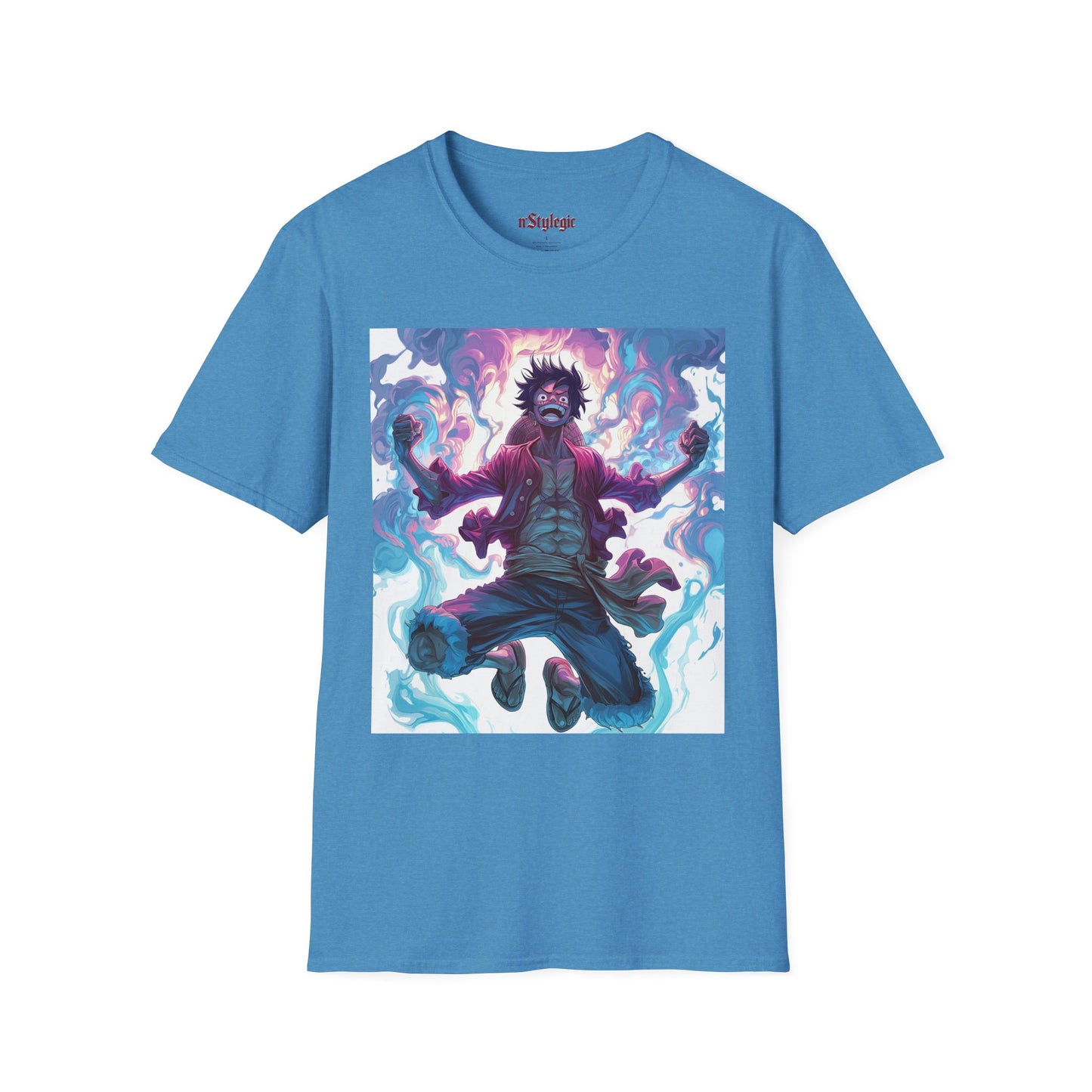 Luffy Pirate King Tee - one piece luffy pirate king anime shirt graphic tee unisex King of the Pirates Tee – Luffy mid-air with red shirt, fists clenched and cosmic energy