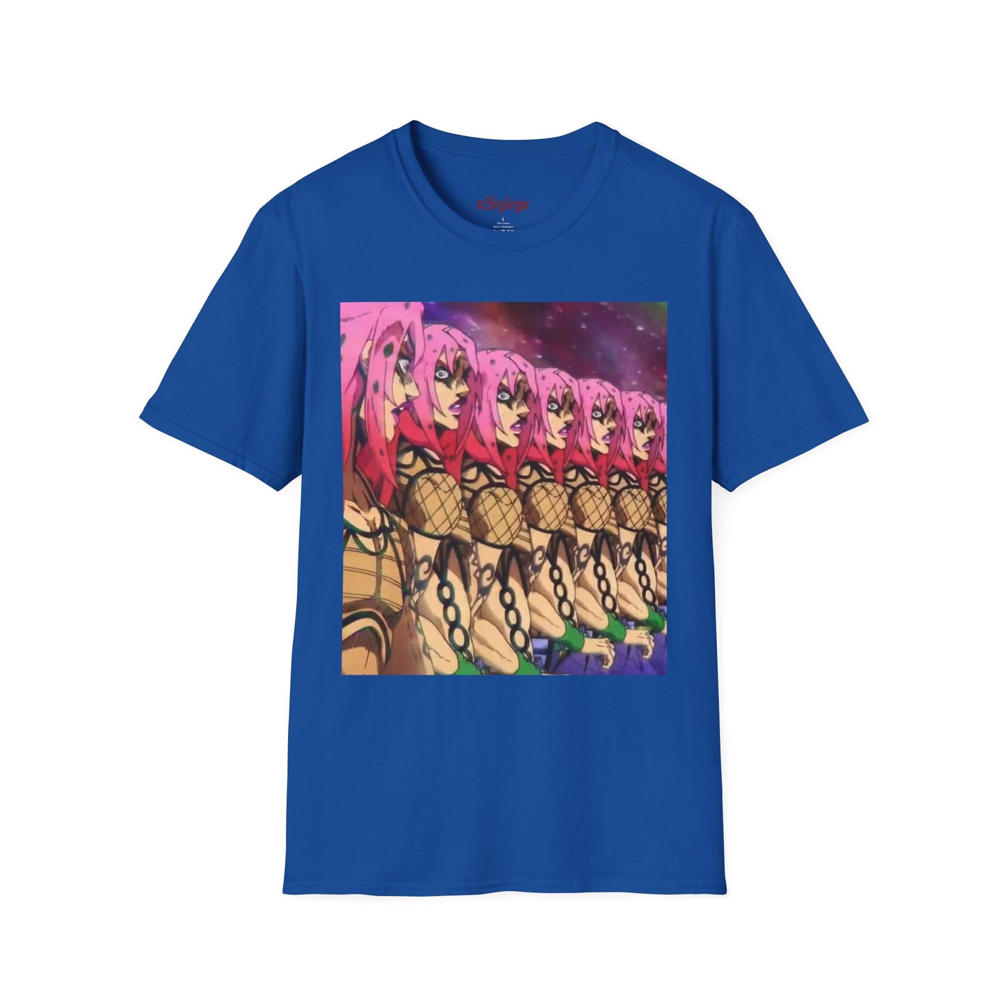 Diavolo Infinite Loop Tee - jojo diavolo king crimson anime shirt graphic tee unisex Diavolo Death Loop Tee – Diavolo caught in cosmic loop with pink hair and cryptic tattoos