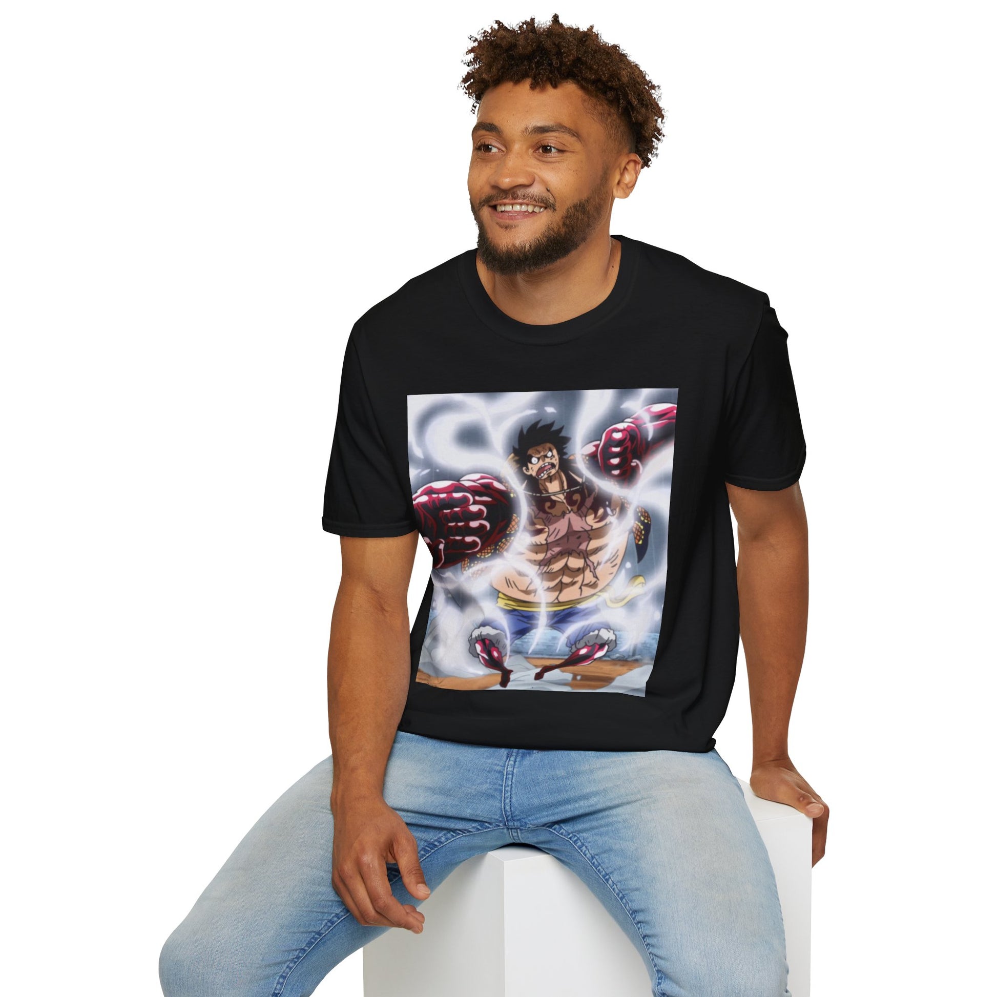 Luffy Gear 4 Anime Tee -  one piece luffy gear 4 bounce man anime shirt graphic tee unisex Gear 4 Bounce Man Tee – Luffy in Gear 4 transformation with Haki aura