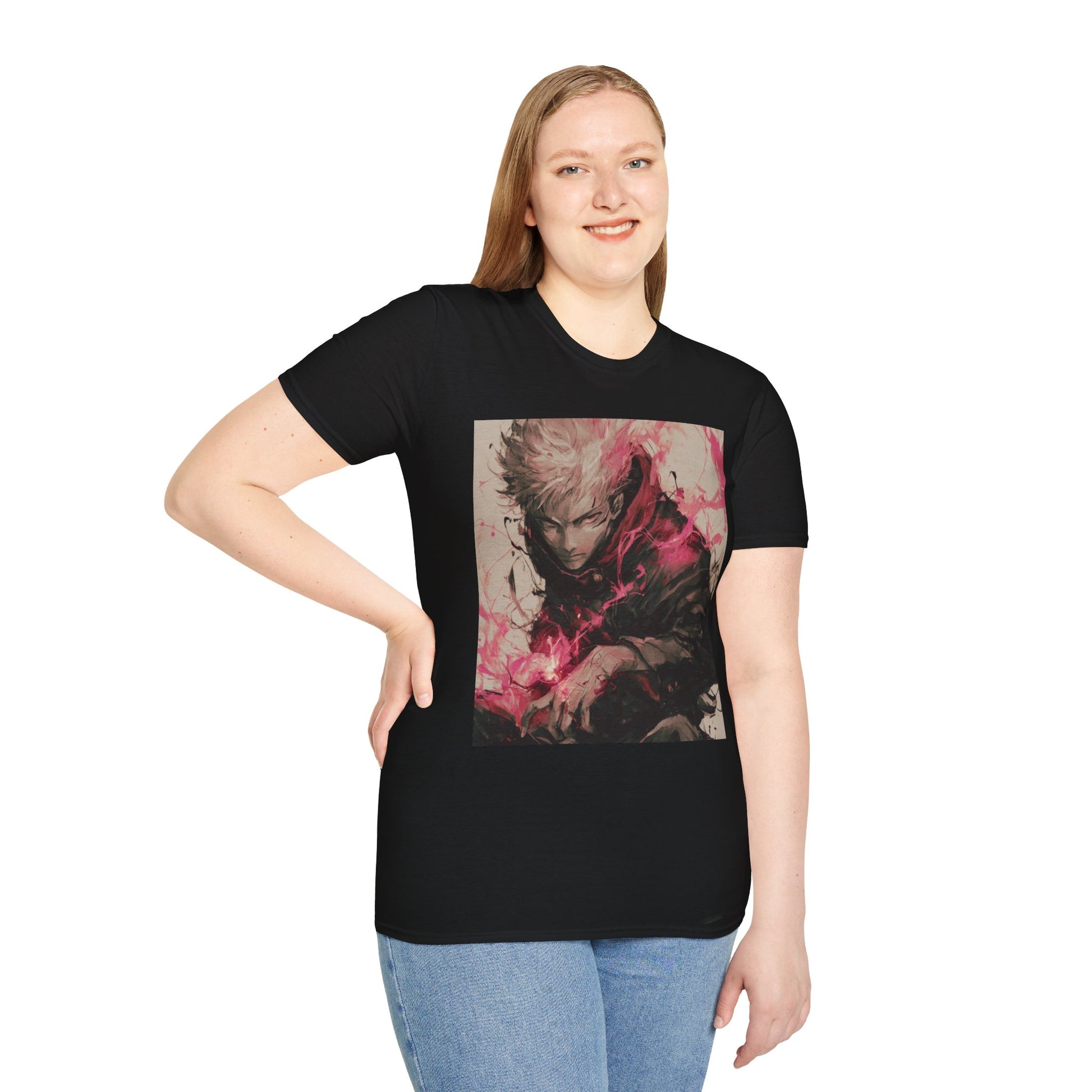 Gojo Limitless Anime Tee -  jujutsu kaisen gojo anime shirt graphic tee unisex Limitless Surge Tee – Satoru Gojo surrounded by swirling cursed energy in pink-red tones