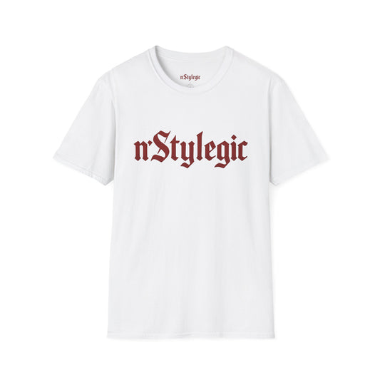 n’Stylegic Logo Streetwear Tee -  logo tee streetwear minimalist graphic tee unisex n’Stylegic Logo Tee – Gothic red logo on minimalist black shirt streetwear branding