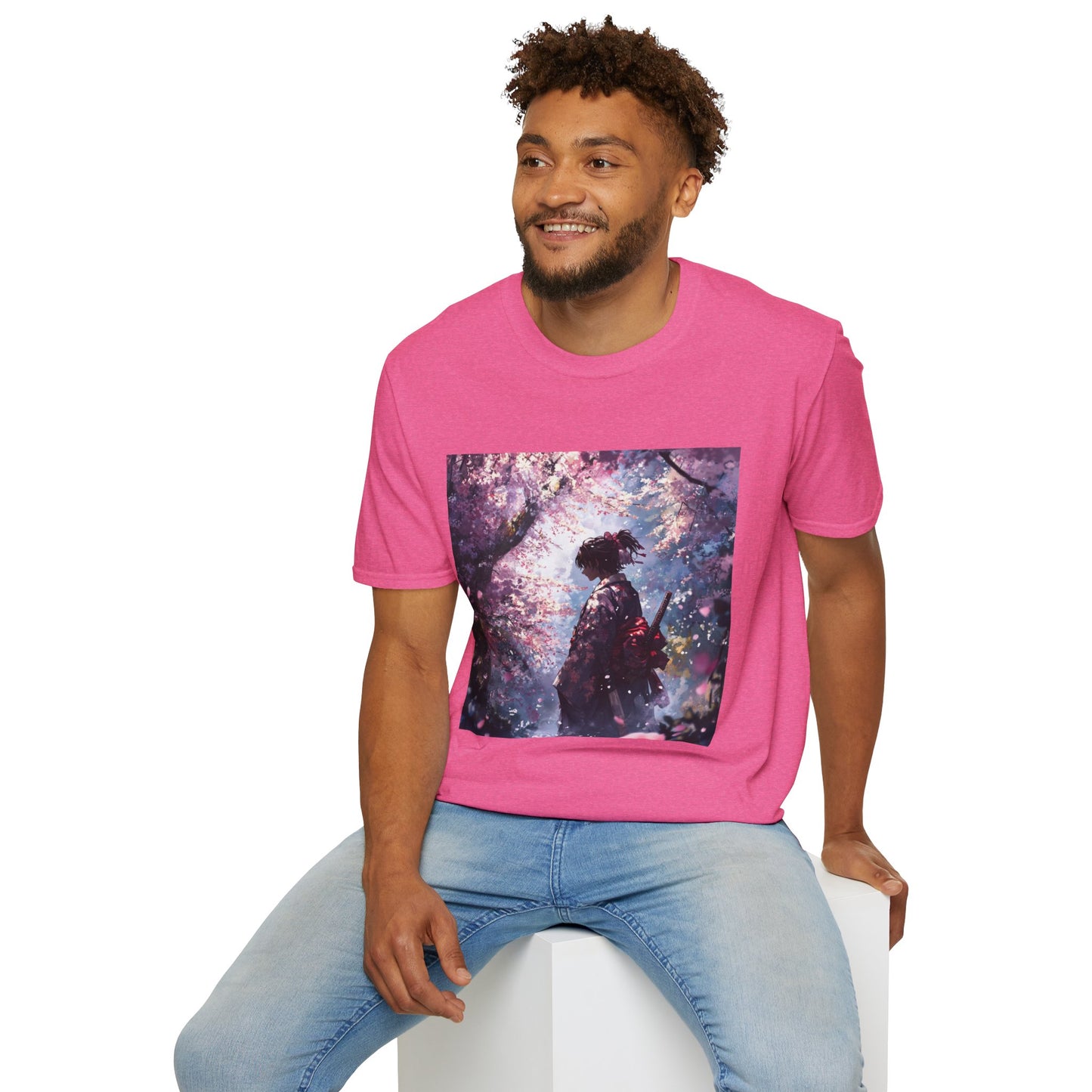 Cherry Blossom Warrior Tee - samurai cherry blossom japanese culture anime shirt graphic tee unisex Cherry Blossom Samurai Tee – Ornate samurai beneath pink blossoms with katana sheathed
