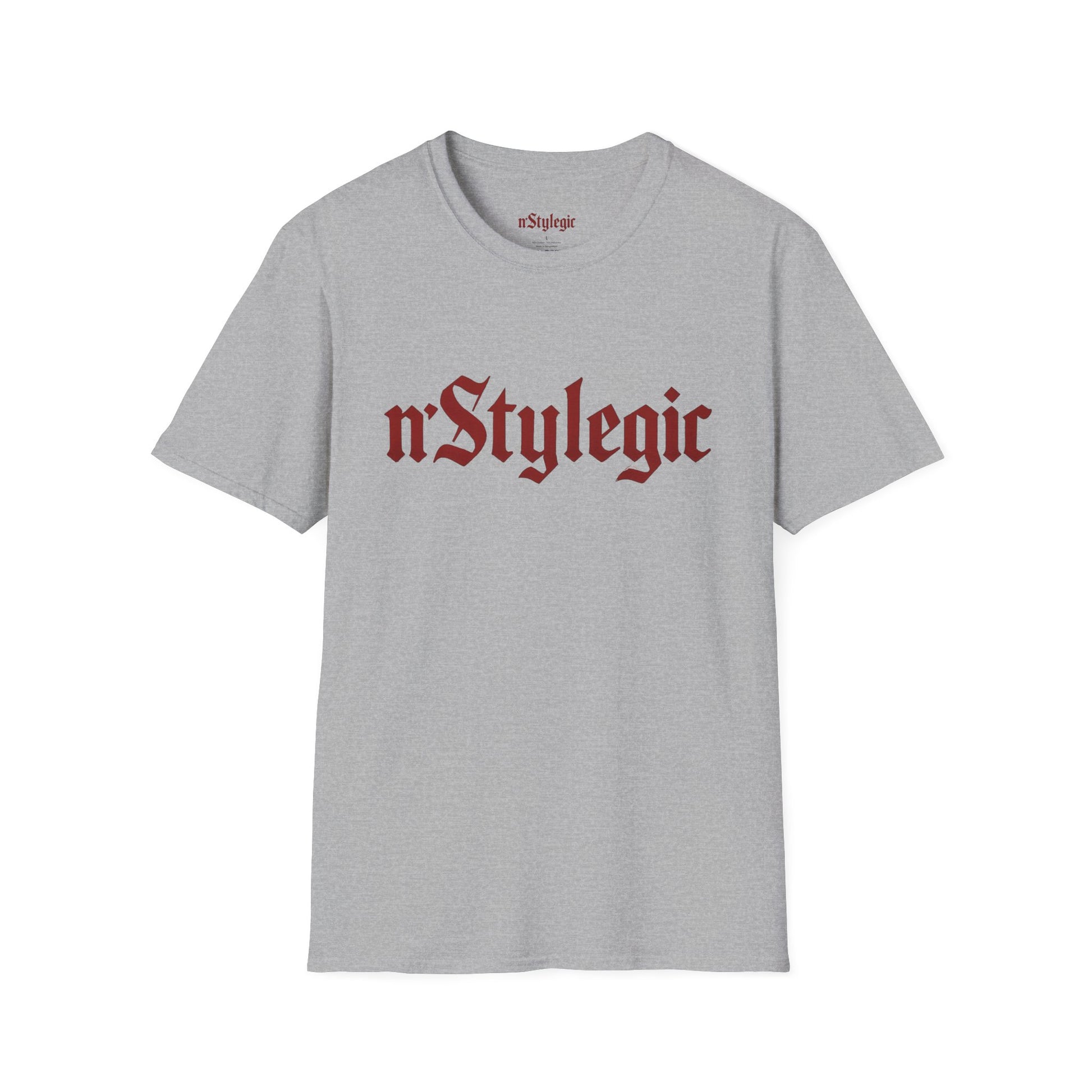 n’Stylegic Logo Streetwear Tee -  logo tee streetwear minimalist graphic tee unisex n’Stylegic Logo Tee – Gothic red logo on minimalist black shirt streetwear branding