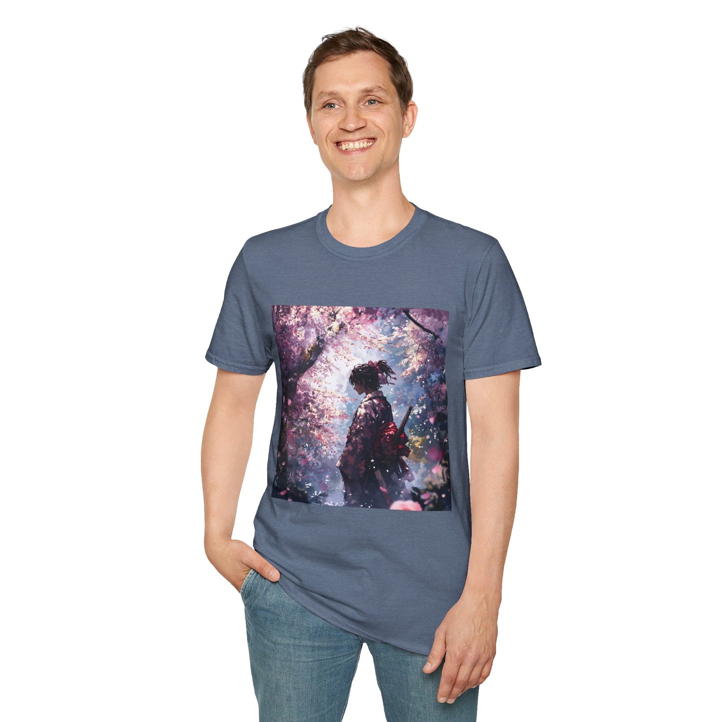 Cherry Blossom Warrior Tee - samurai cherry blossom japanese culture anime shirt graphic tee unisex Cherry Blossom Samurai Tee – Ornate samurai beneath pink blossoms with katana sheathed