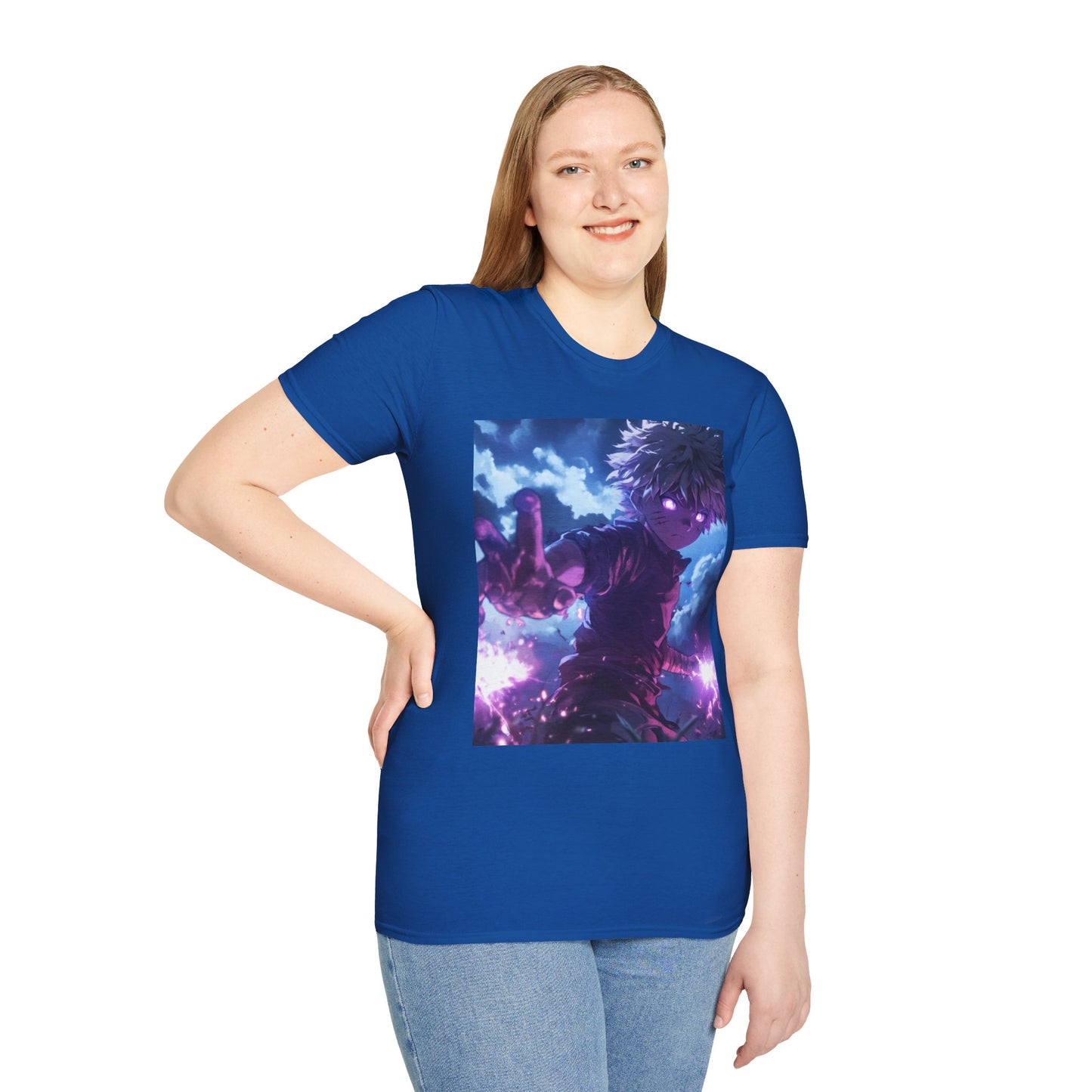 Killua Voltage Anime Tee - hunter x hunter killua anime shirt graphic tee unisex Killua Voltage Tee – Killua Zoldyck mid-lightning strike with glowing eyes and stormy backdrop