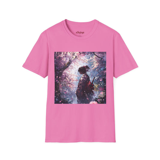 Cherry Blossom Warrior Tee -  samurai cherry blossom japanese culture anime shirt graphic tee unisex Cherry Blossom Samurai Tee – Ornate samurai beneath pink blossoms with katana sheathed