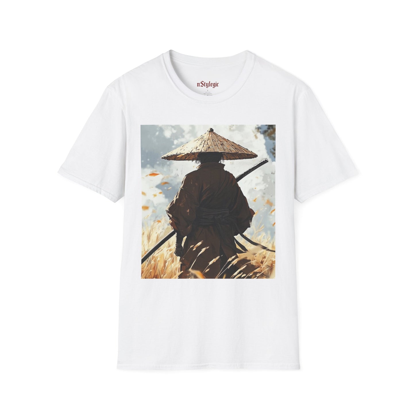 Vagabond Samurai Tee - samurai vagabond japanese culture anime shirt graphic tee unisex Vagabond Swordsman Tee – Lone samurai in windswept field with katana and falling autumn leaves