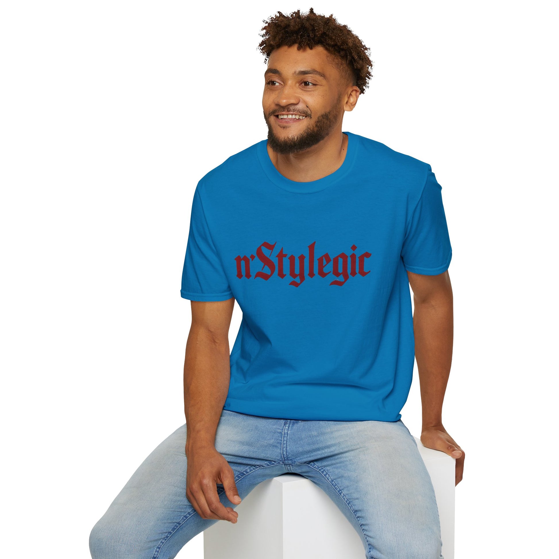 n’Stylegic Logo Streetwear Tee -  logo tee streetwear minimalist graphic tee unisex n’Stylegic Logo Tee – Gothic red logo on minimalist black shirt streetwear branding