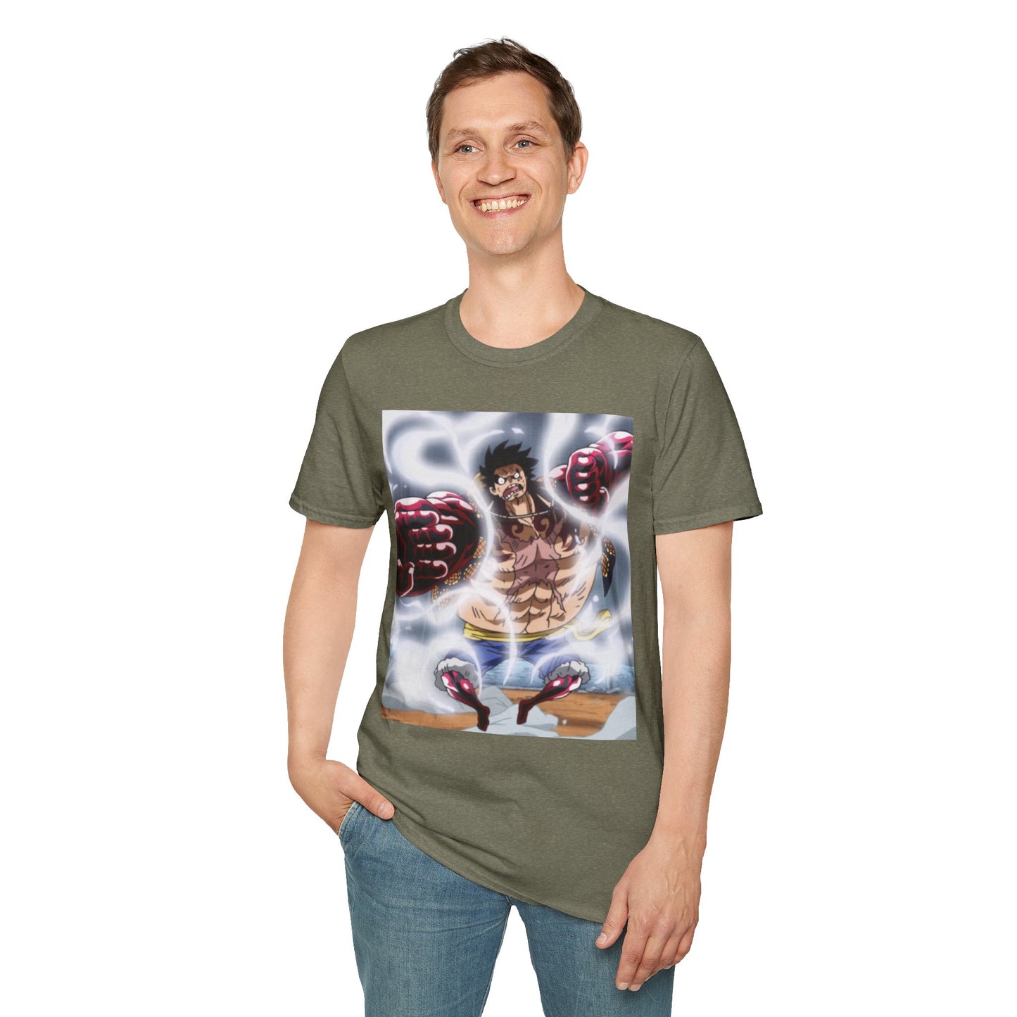 Luffy Gear 4 Anime Tee - one piece luffy gear 4 bounce man anime shirt graphic tee unisex Gear 4 Bounce Man Tee – Luffy in Gear 4 transformation with Haki aura
